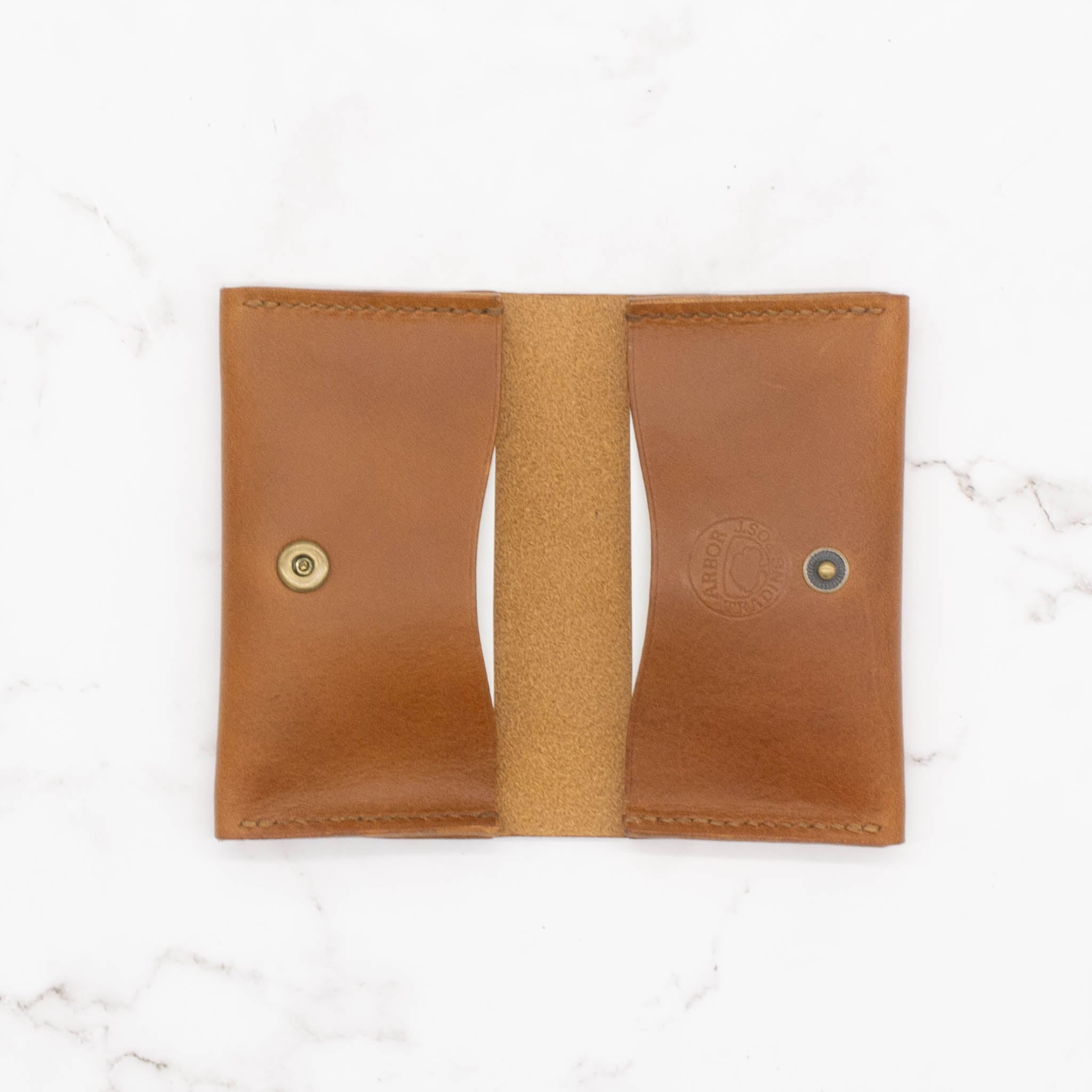 Leather Two-Pocket Gusset Business Card Holder with Snap Closure