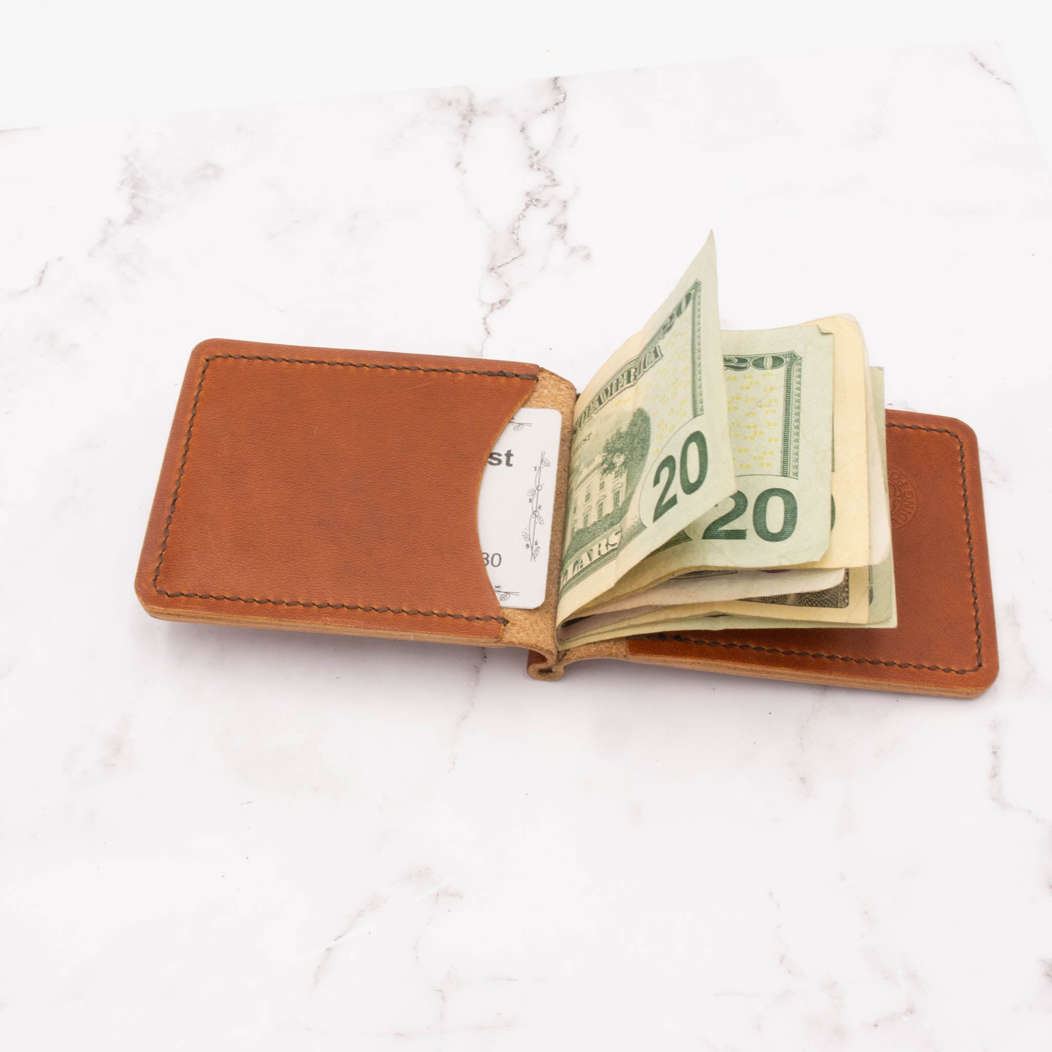 Leather Money Clip Card Holder Wallet - English Tan