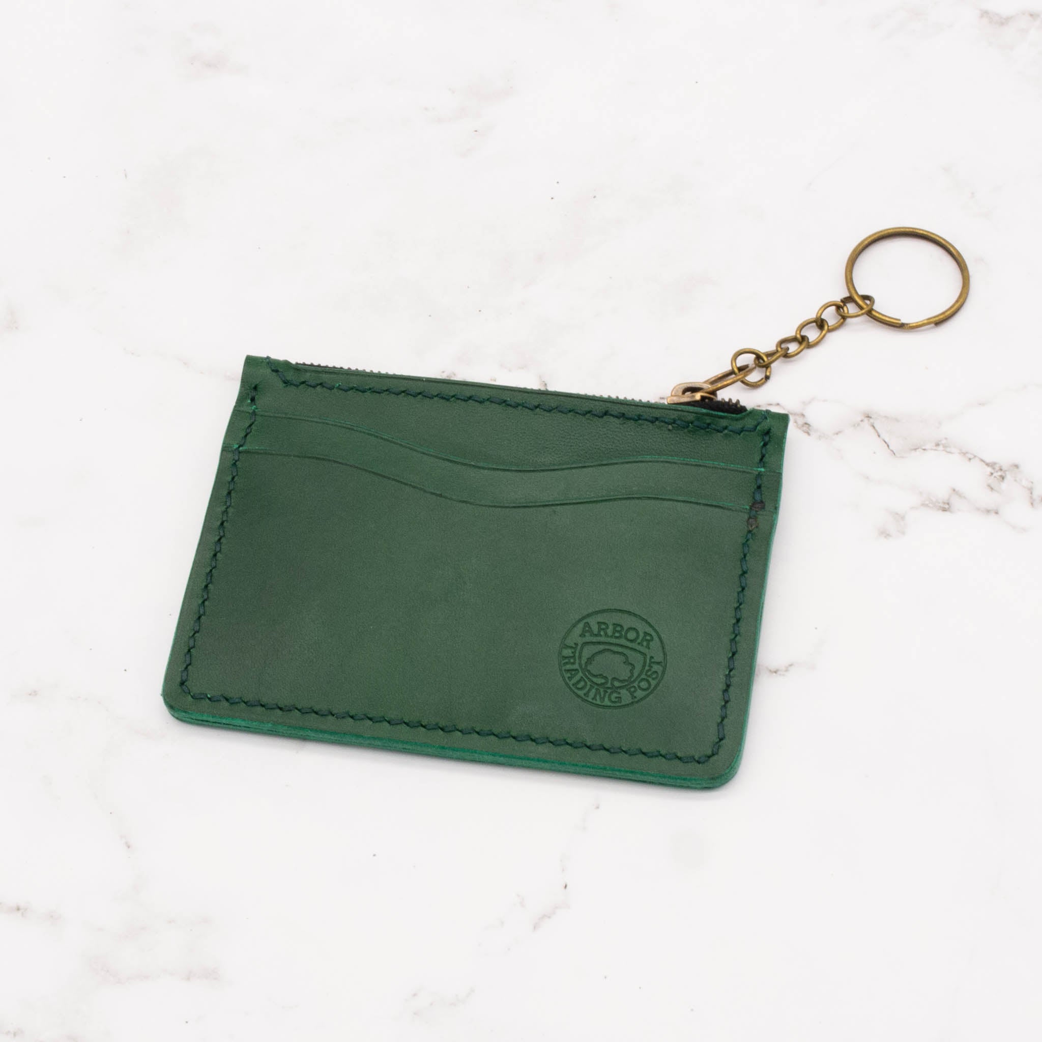 Short Leather Wallet with Top Zipper and Key Ring