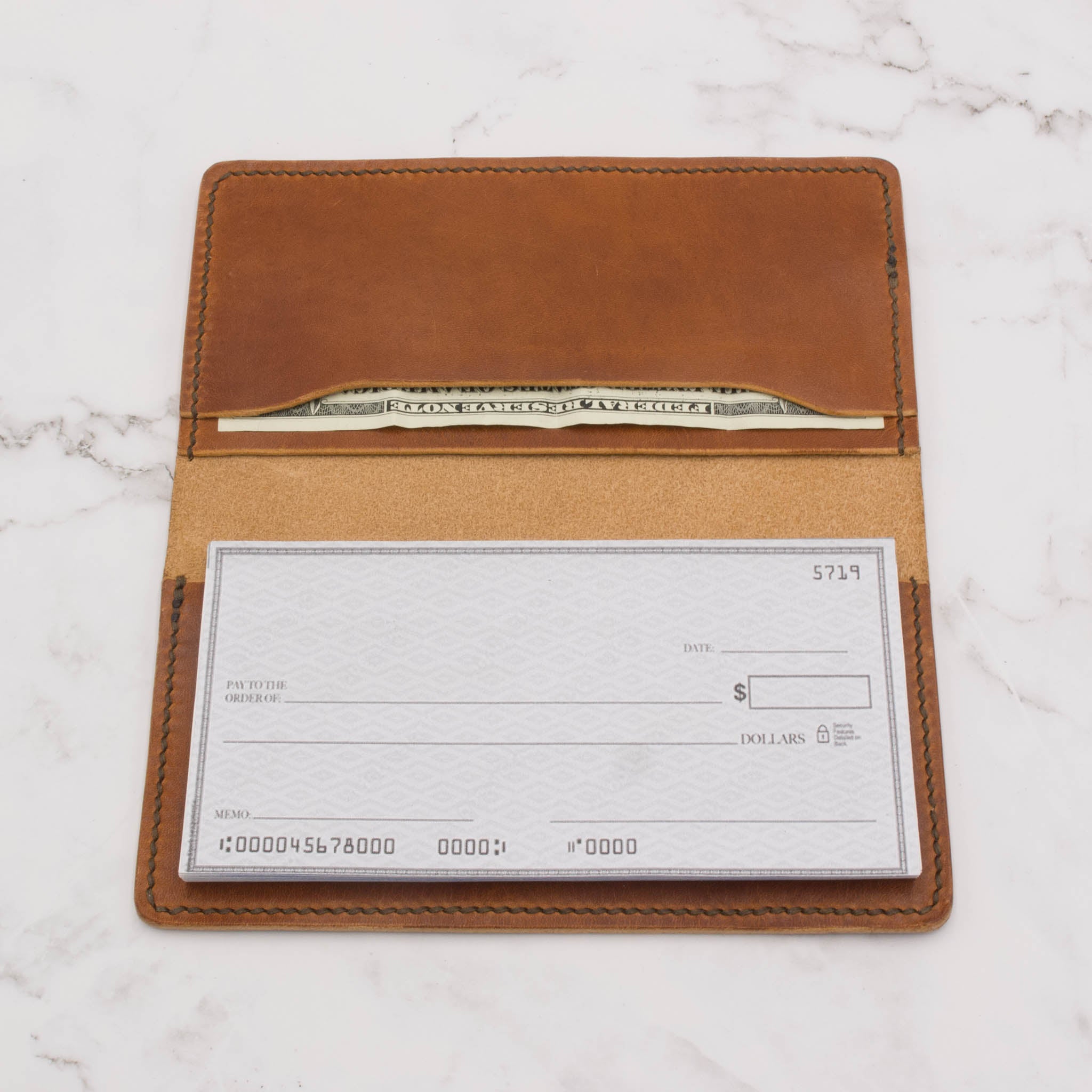 Handcrafted Leather Checkbook Cover - English Tan