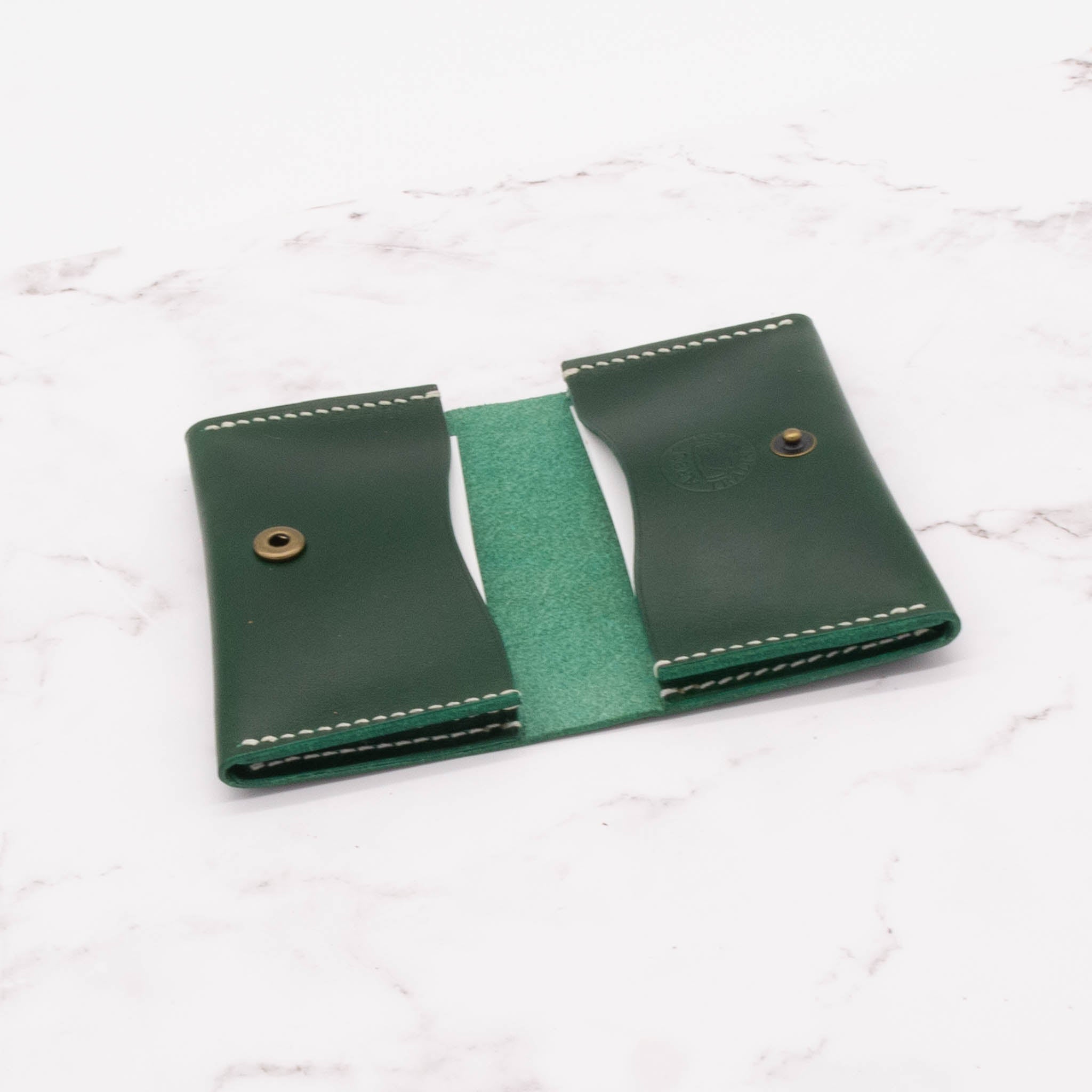 Leather Two-Pocket Gusset Business Card Holder with Snap Closure