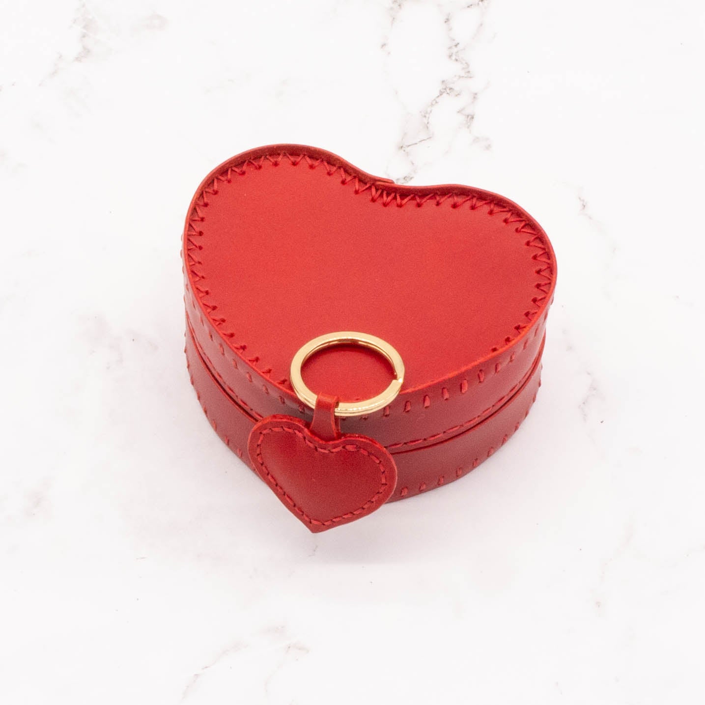 Red Heart-Shaped Leather Gift Box with Matching Heart Key Ring