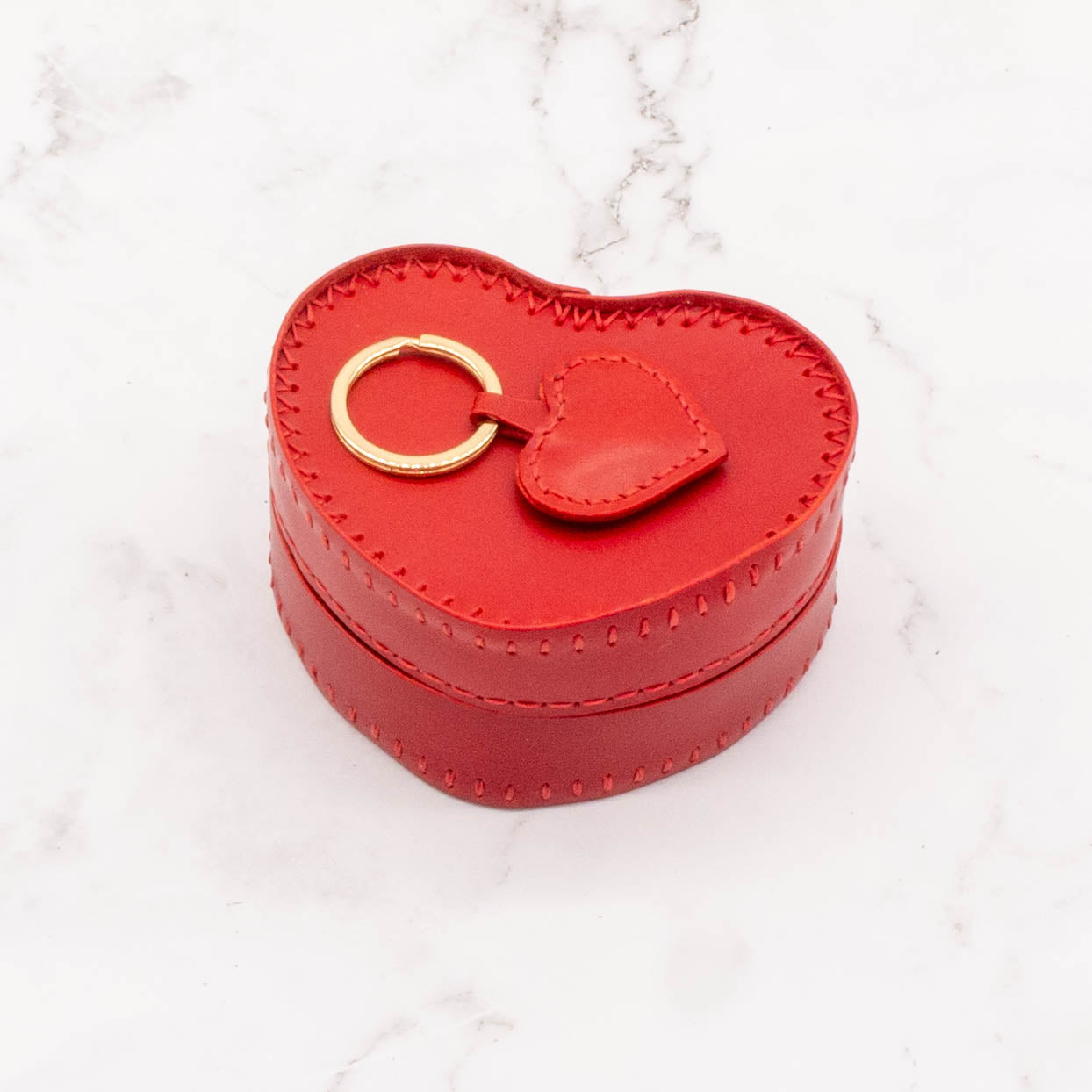 Red Heart-Shaped Leather Gift Box with Matching Heart Key Ring