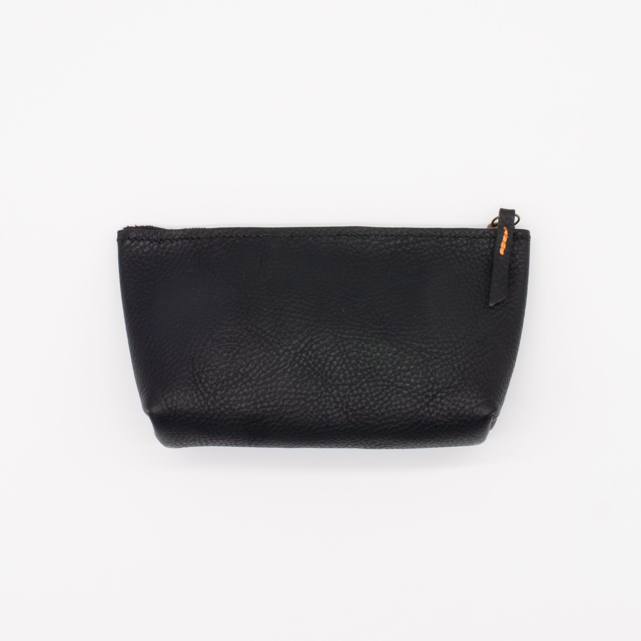Black Pebbled Leather Zipper Travel Accessory Bag