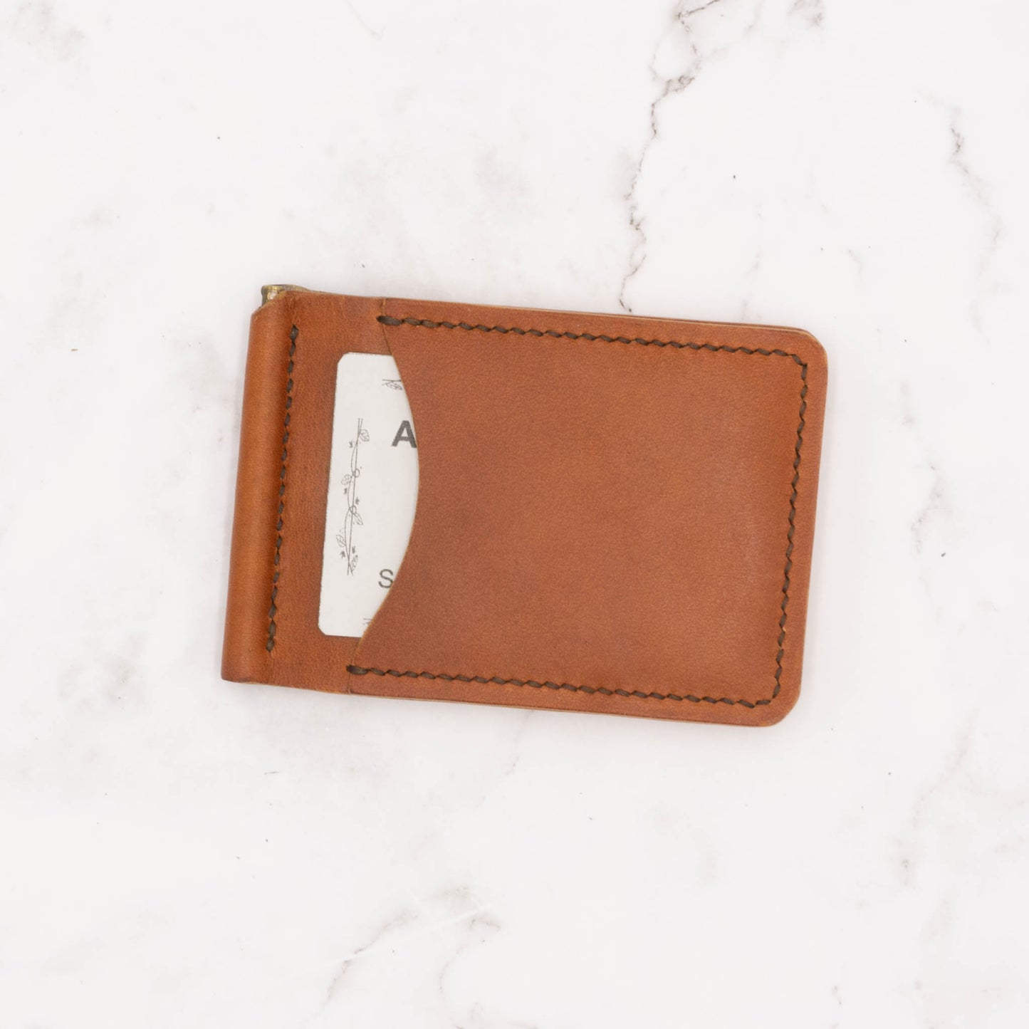Leather Money Clip Card Holder Wallet - English Tan
