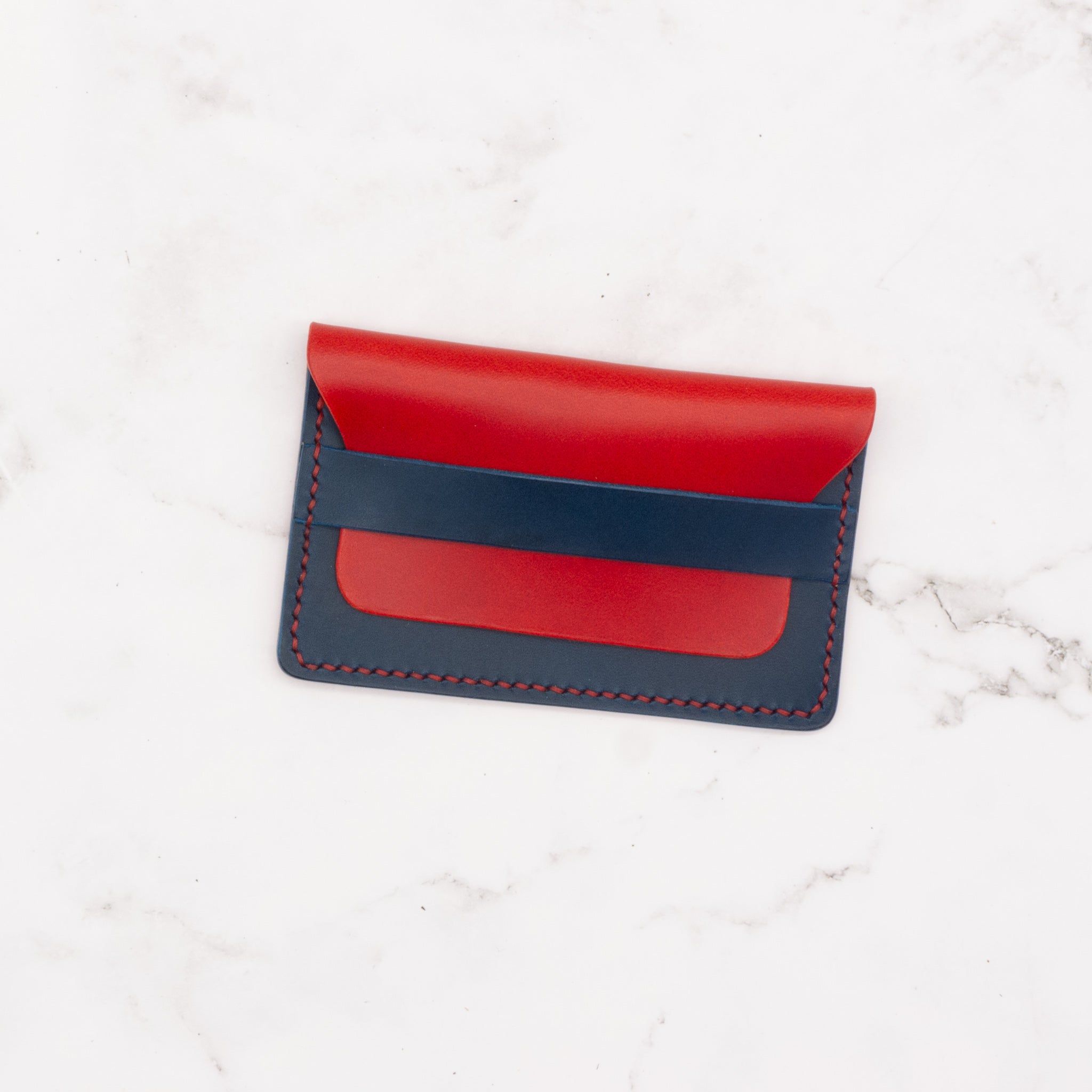 Colorblock Slim Flap Card Holder - Red & Blue
