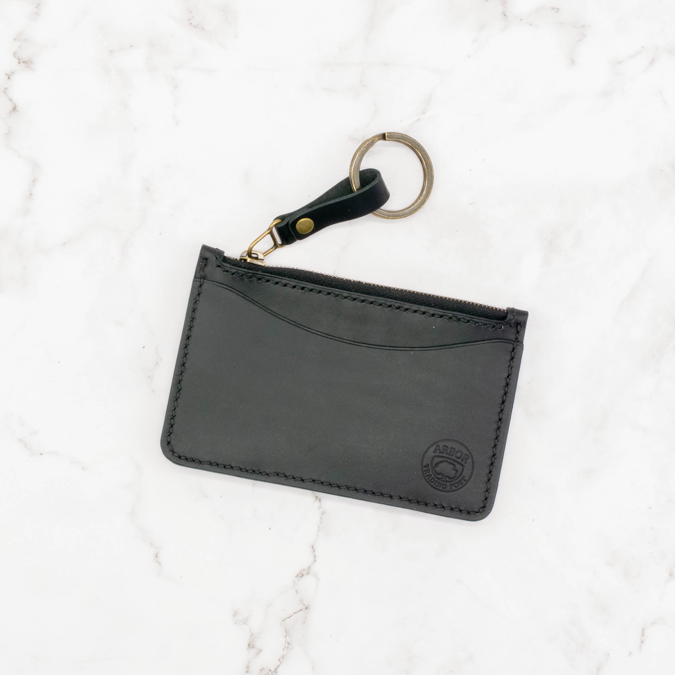 Medium Leather Wallet with Top Zipper and Key Ring