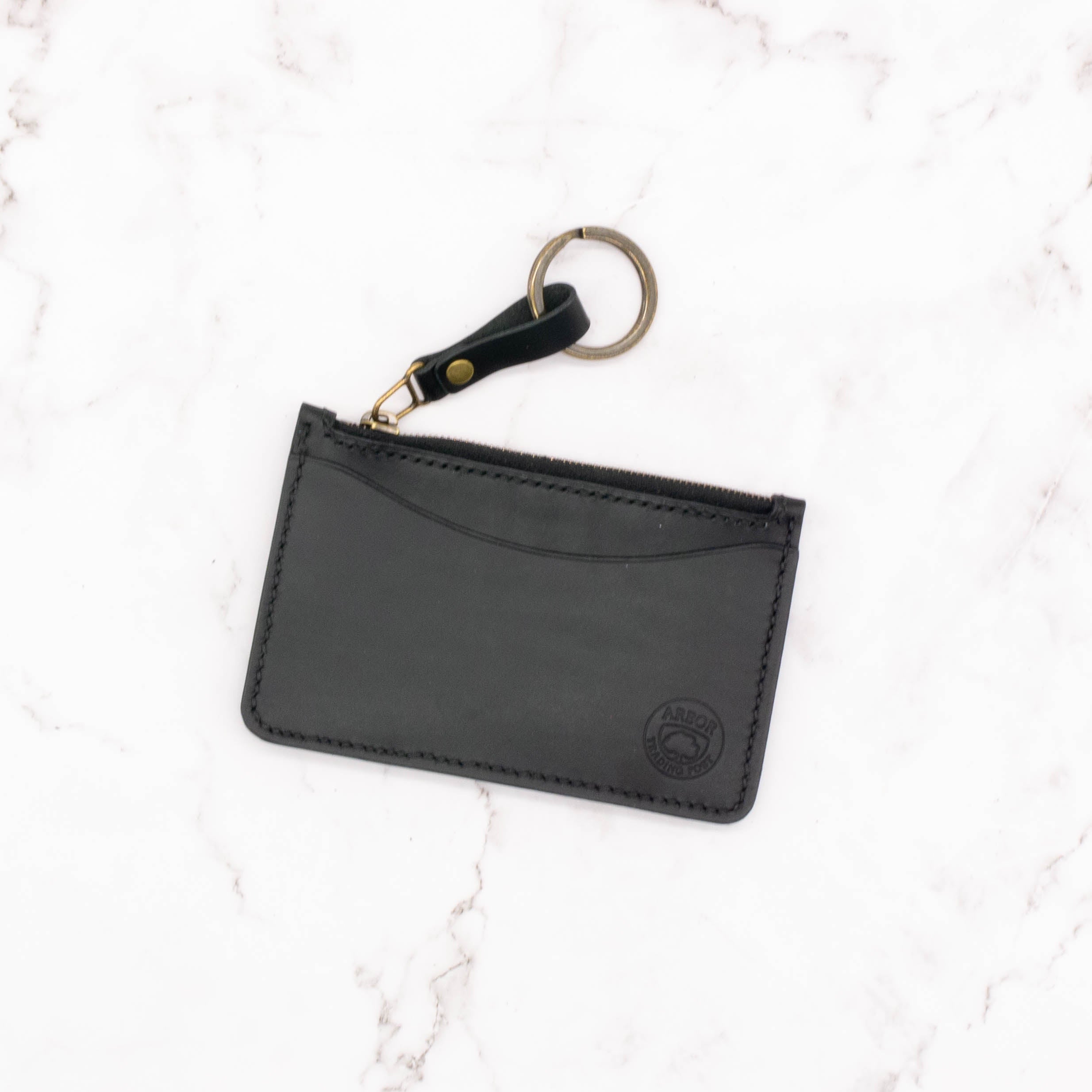 Medium Leather Wallet with Top Zipper and Key Ring