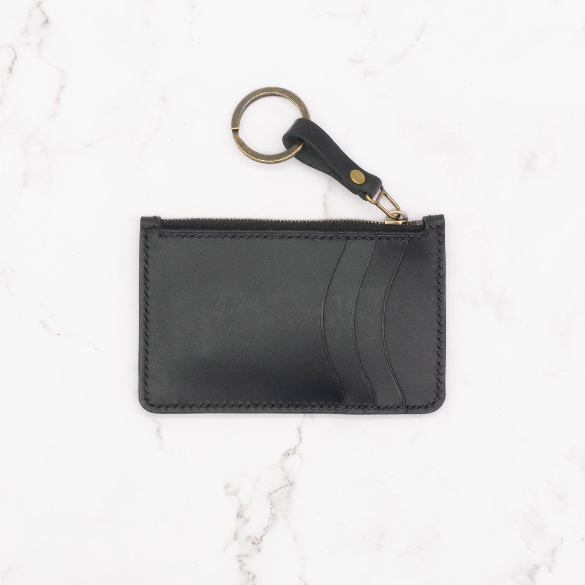 Medium Leather Wallet with Top Zipper and Key Ring