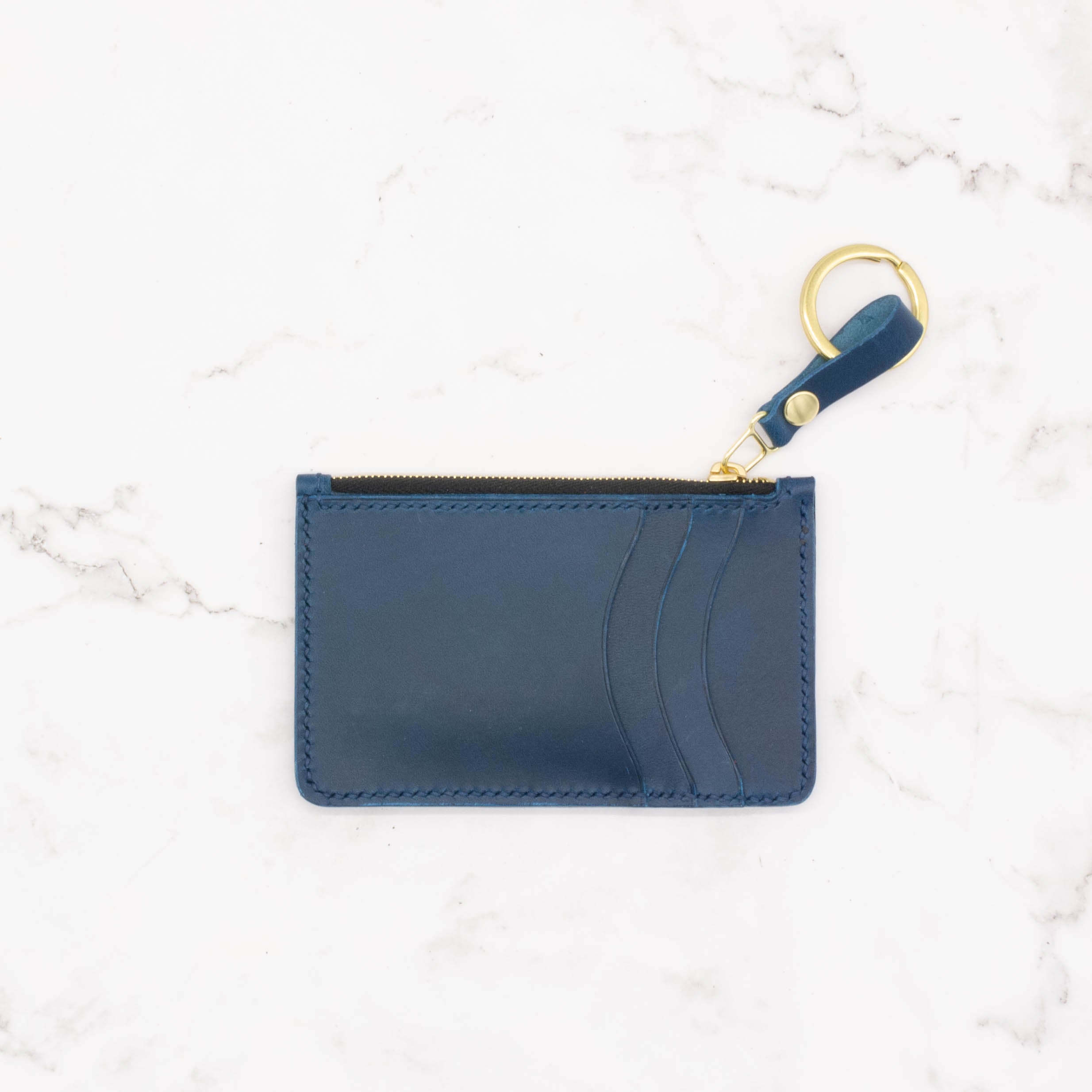 Medium Leather Wallet with Gold-Tone Top Zipper and Key Ring