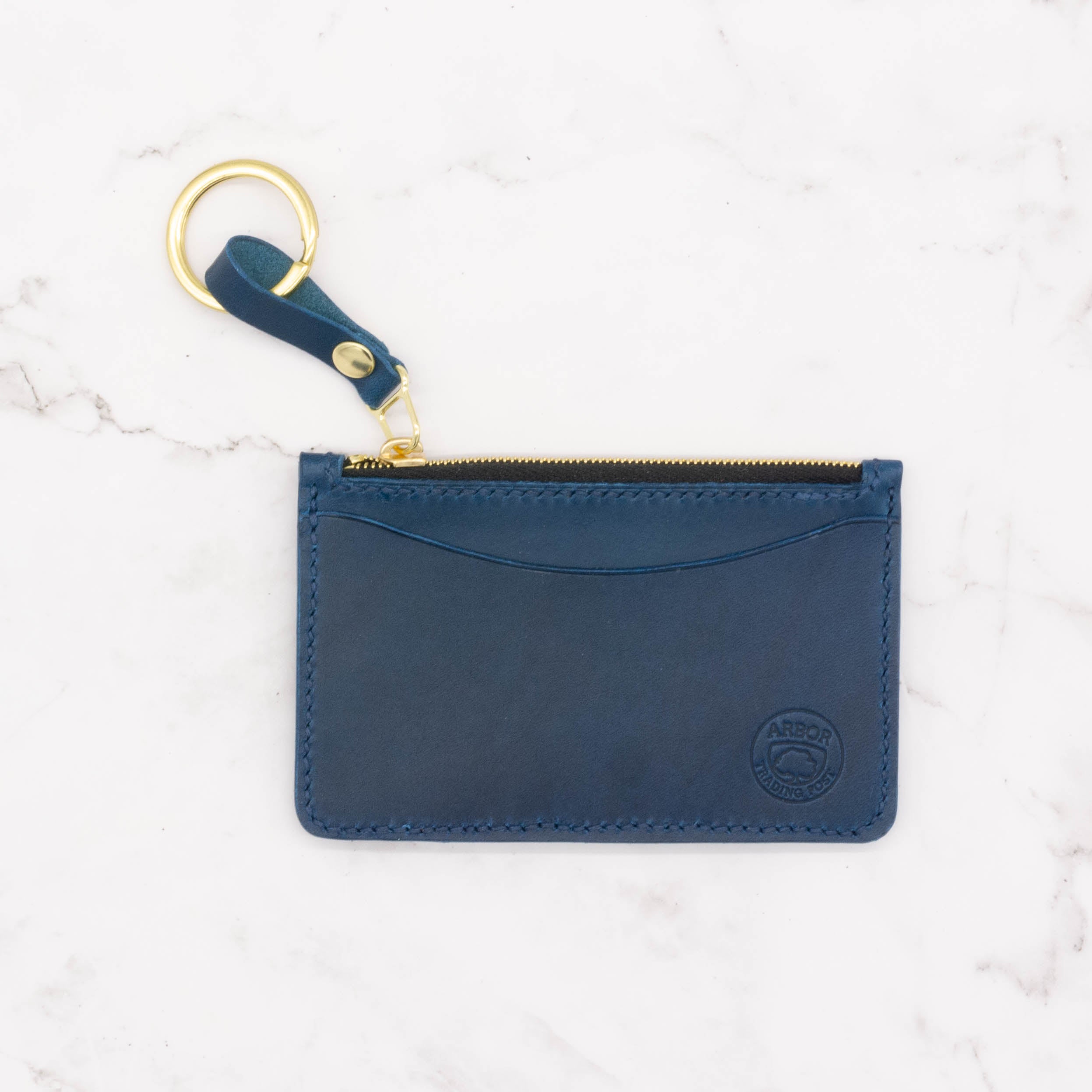 Medium Leather Wallet with Gold-Tone Top Zipper and Key Ring