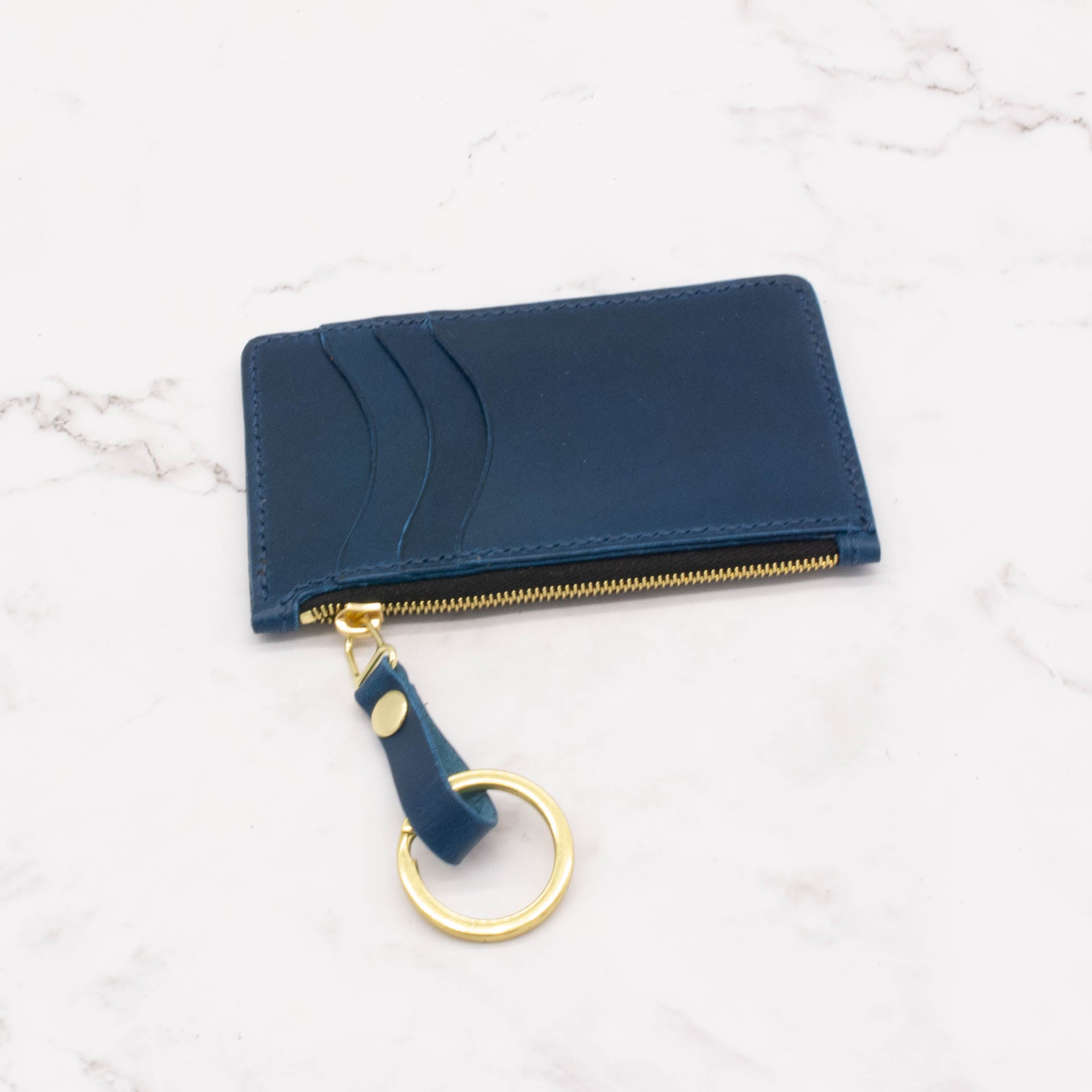 Medium Leather Wallet with Gold-Tone Top Zipper and Key Ring