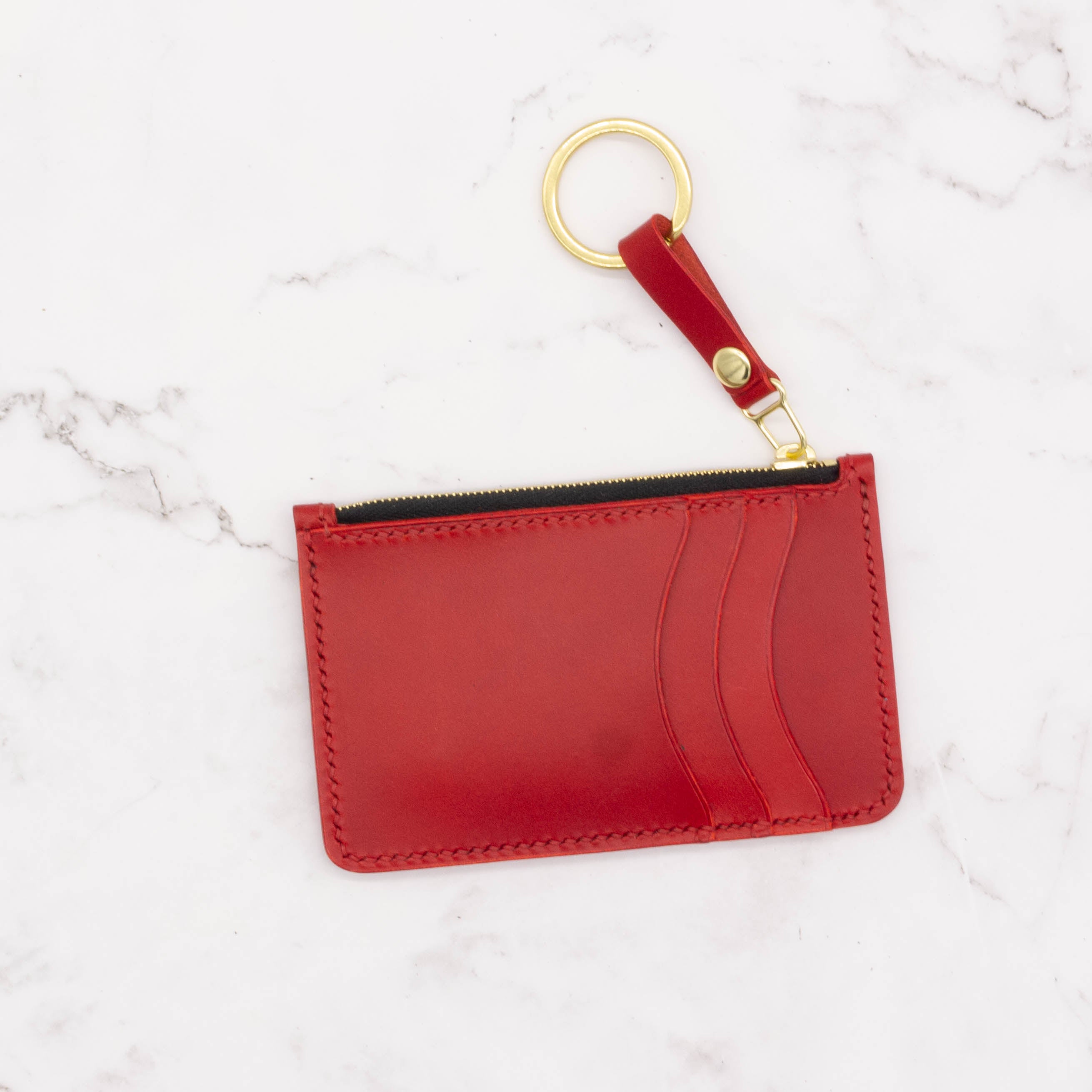 Medium Leather Wallet with Gold-Tone Top Zipper and Key Ring