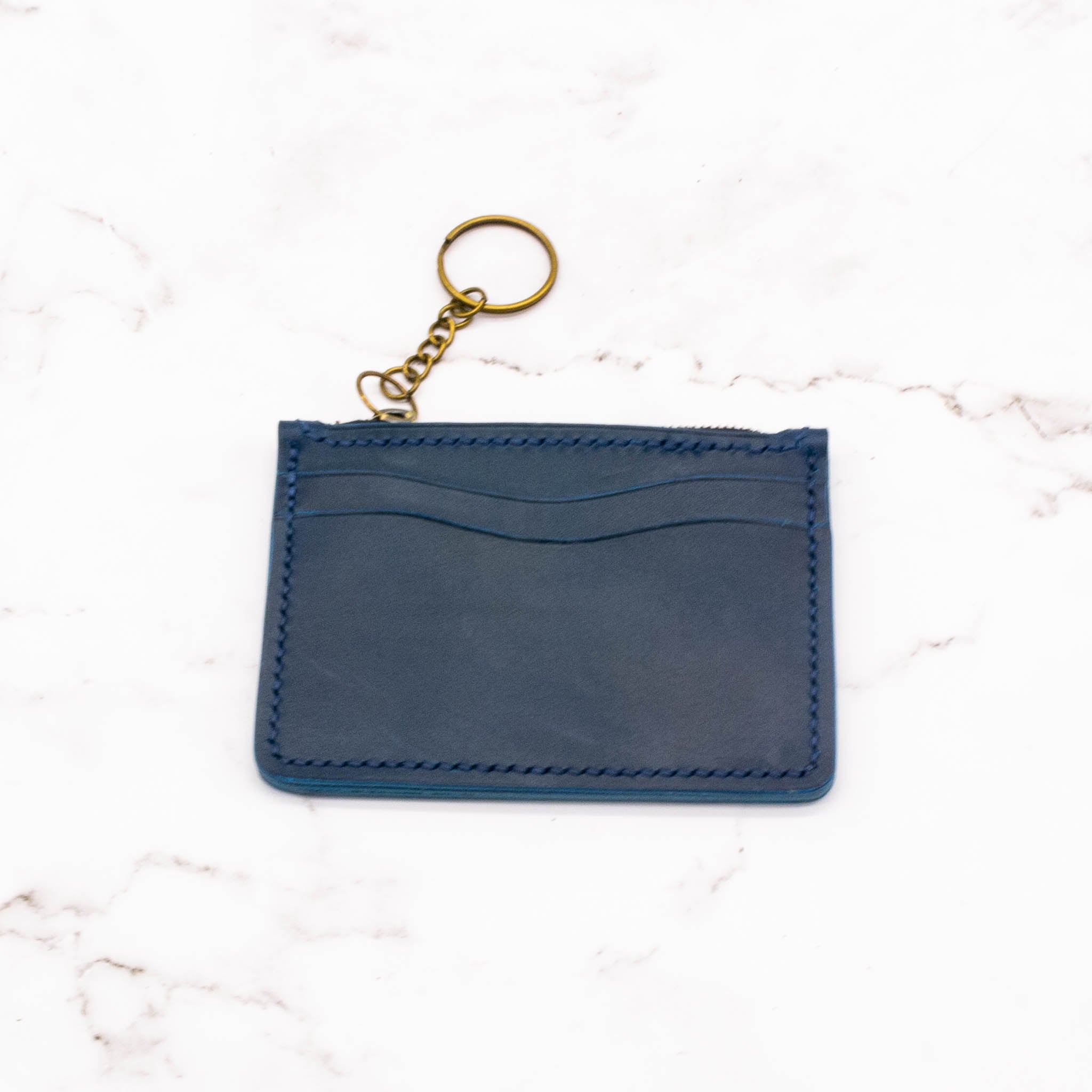 Short Leather Wallet with Top Zipper and Key Ring