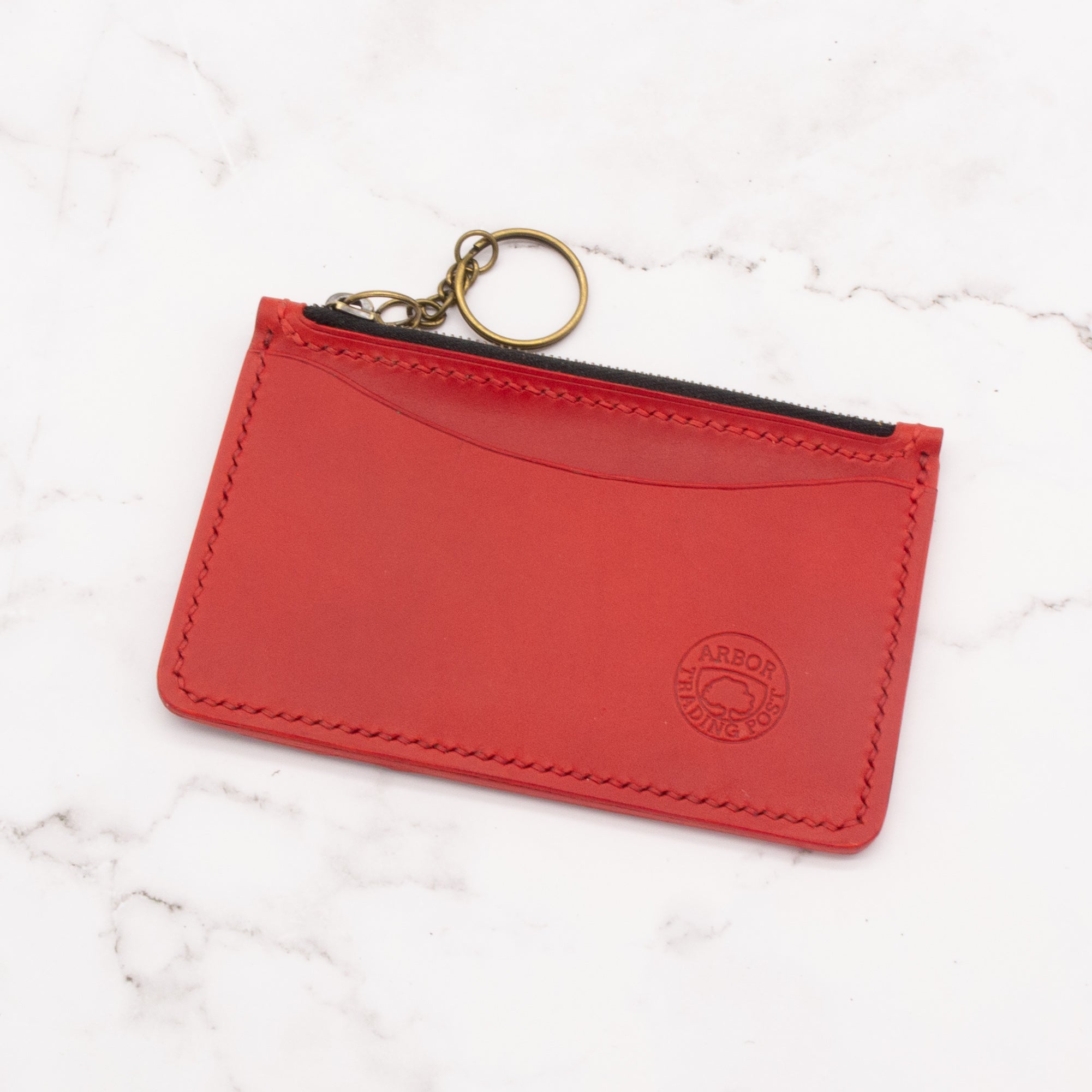 Medium Leather Wallet with Top Zipper and Key Ring