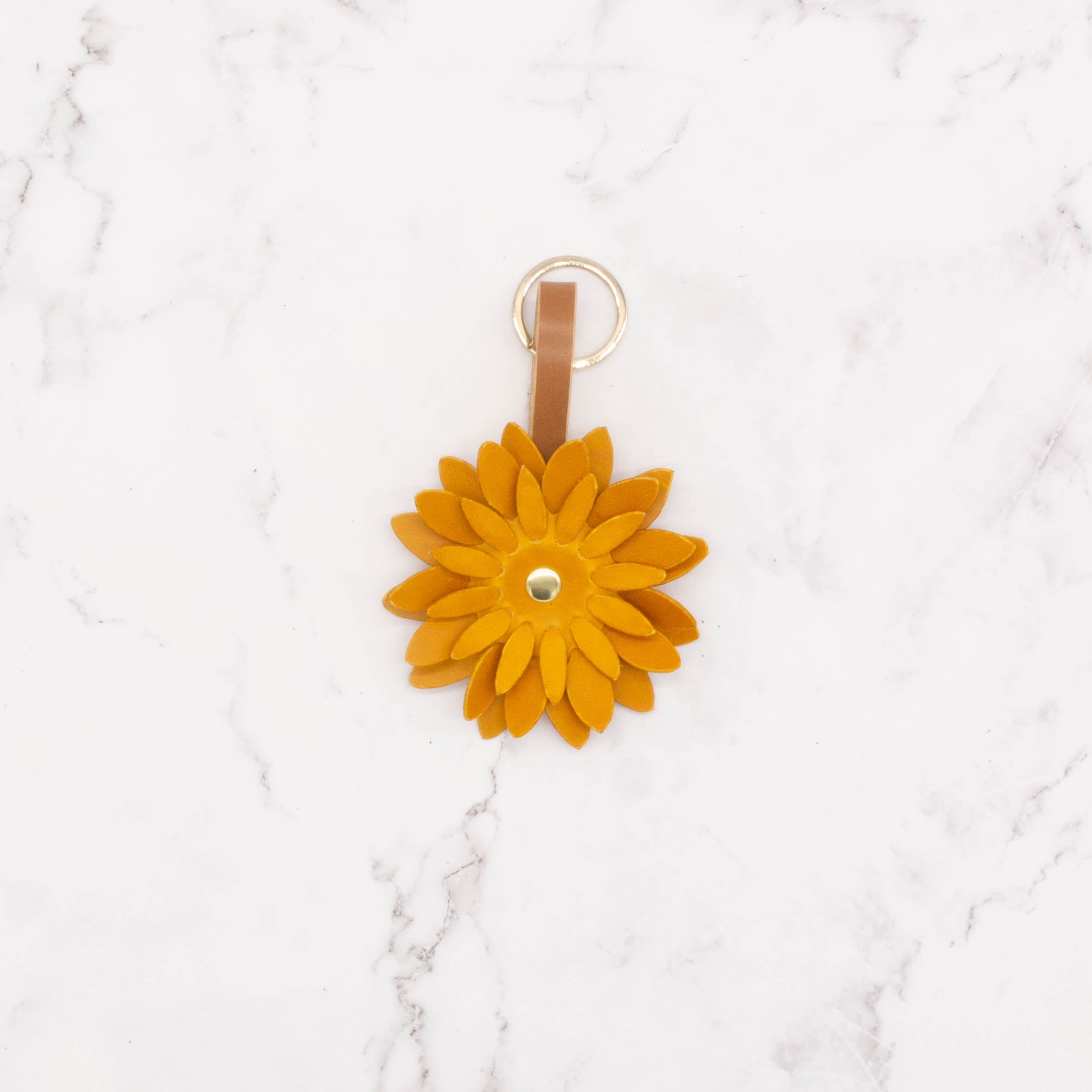 yellow leather sunflower with brass key ring