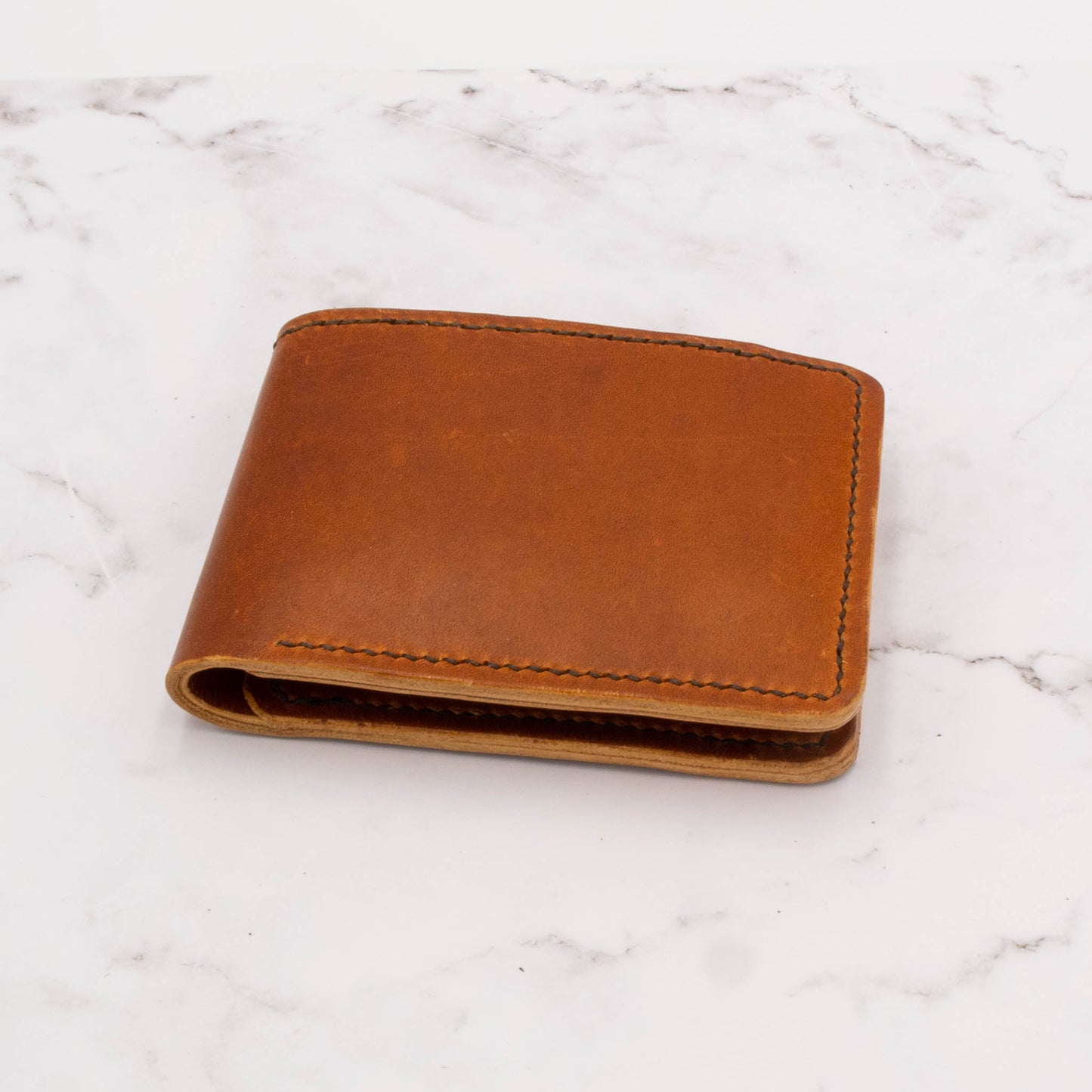 Handcrafted Leather Bifold Wallet, 6 Card Slots and Billfold - English Tan