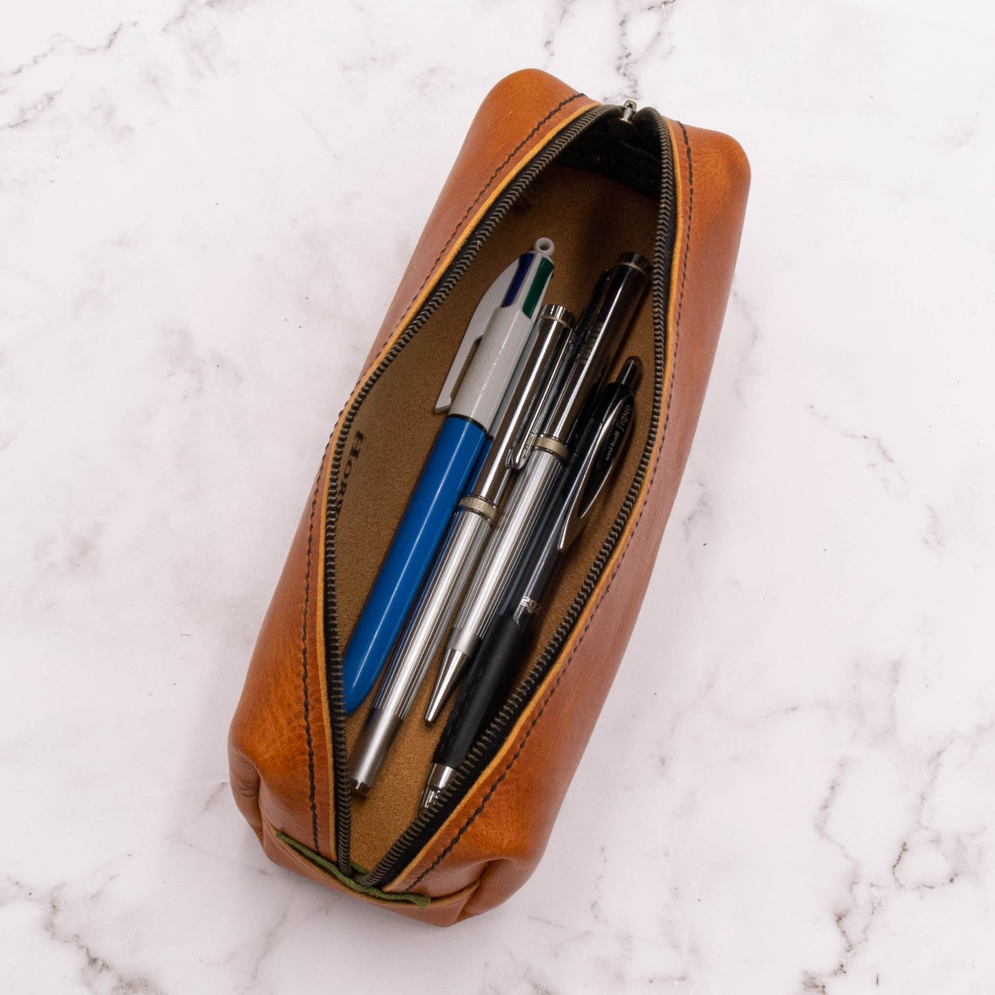 Handcrafted Leather Pen Case with Zipper