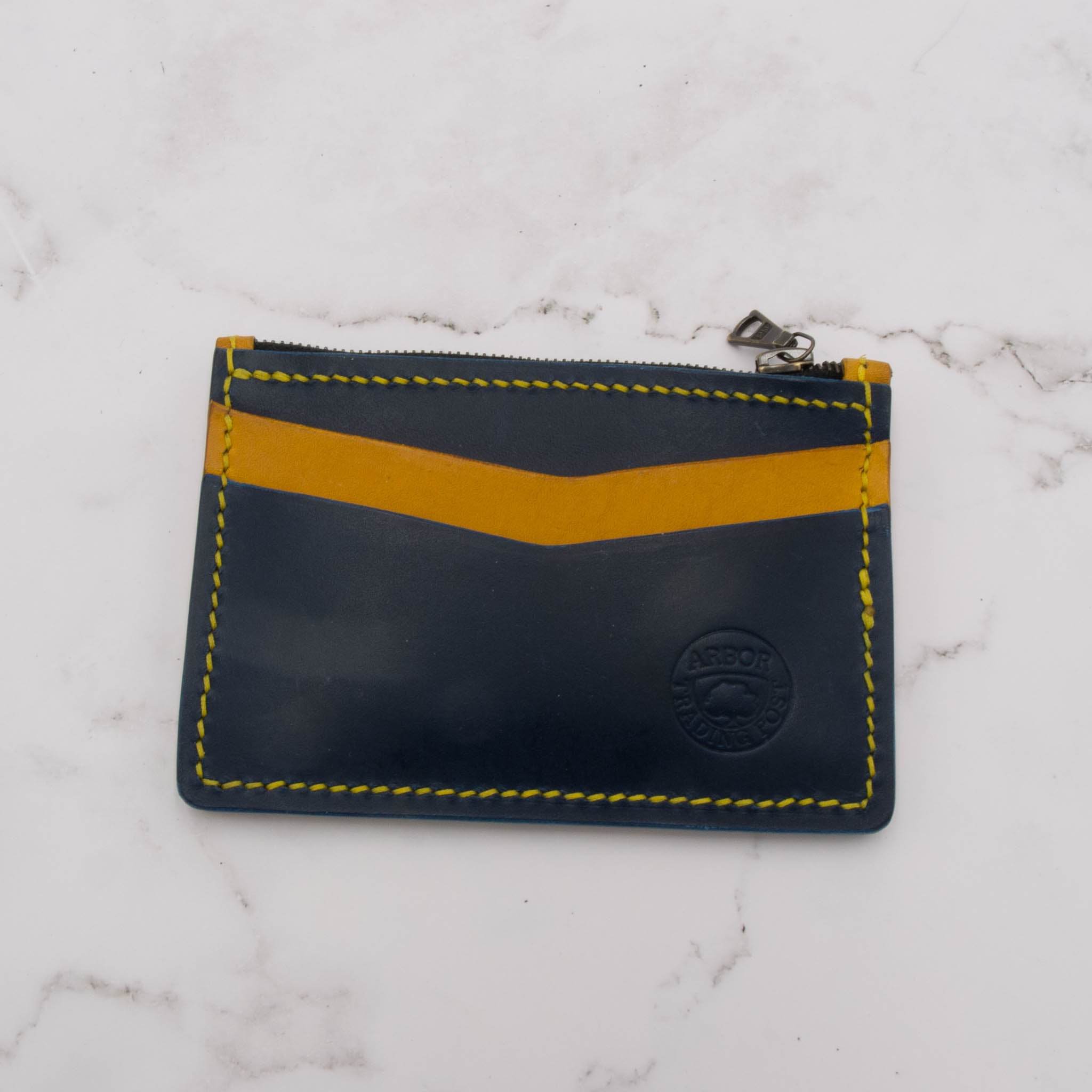Handcrafted Leather Wallet with ID Window and Zipper - Two Tone Colors