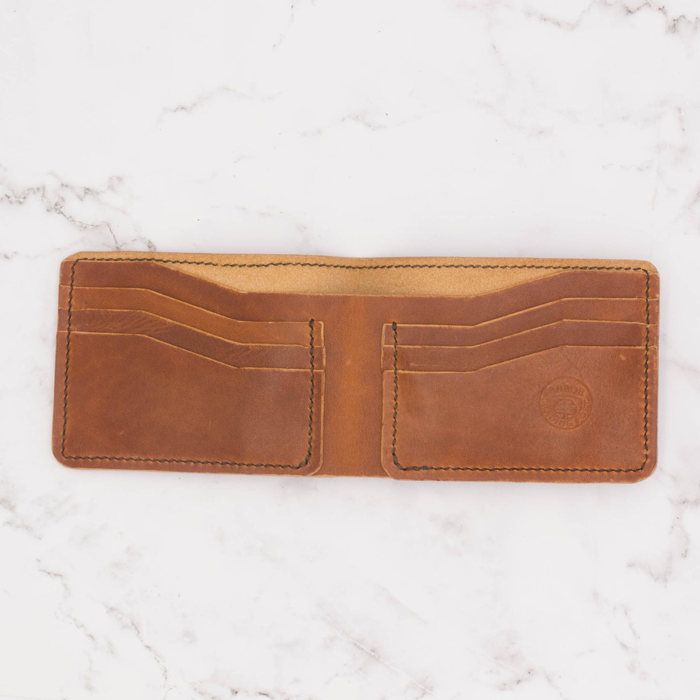 Handcrafted Leather Bifold Wallet, 6 Card Slots and Billfold - English Tan