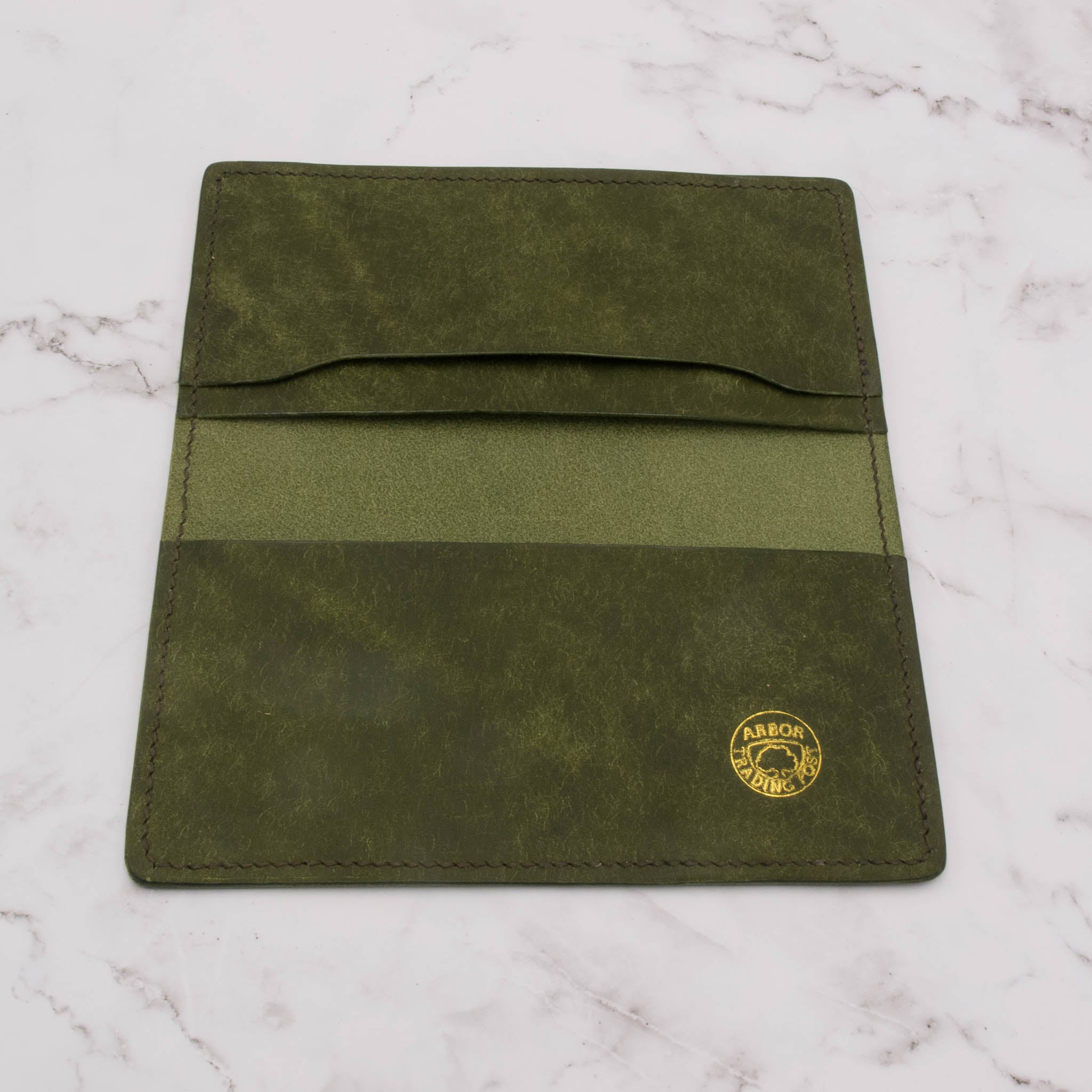 Handcrafted Leather Checkbook Cover - Olive Green