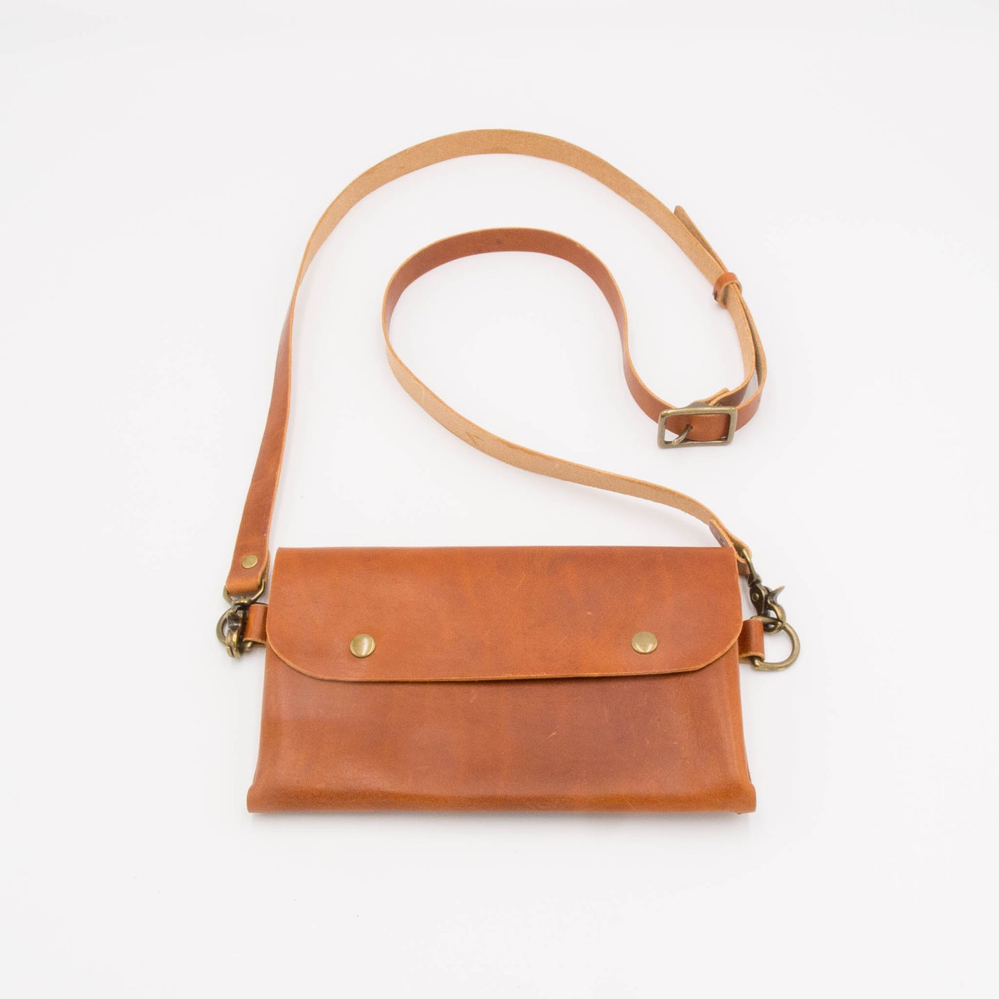 Handcrafted Mini Leather Convertible Crossbody Clutch Bag - English Tan