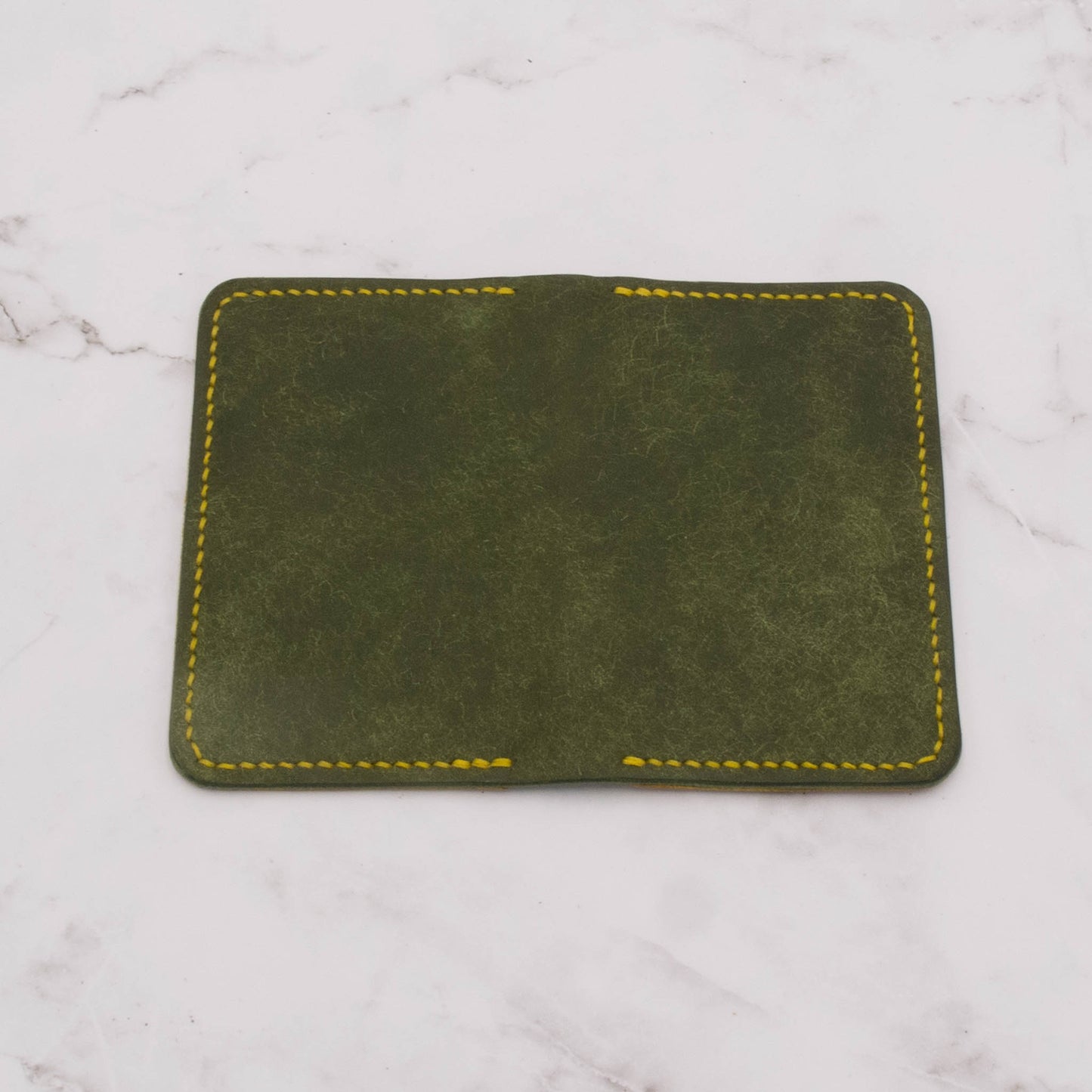 Handcrafted Leather Ultra Slim Bifold Wallet - Olive Green and Sunflower Yellow