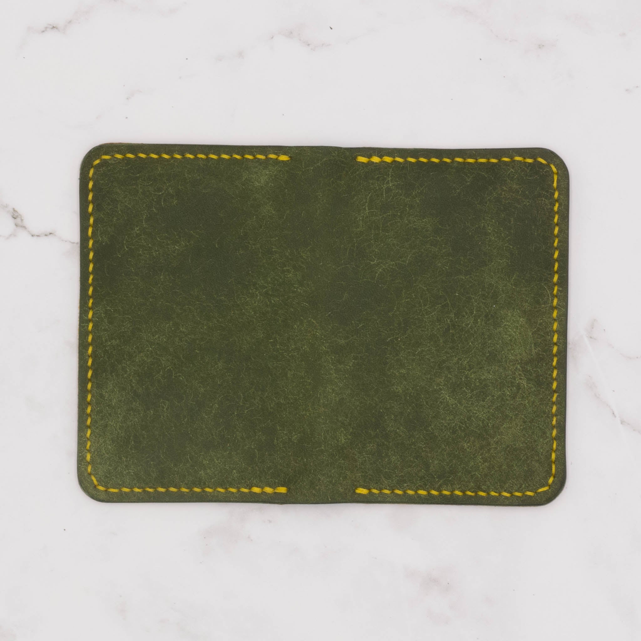 Handcrafted Leather Ultra Slim Bifold Wallet - Olive Green and Sunflower Yellow
