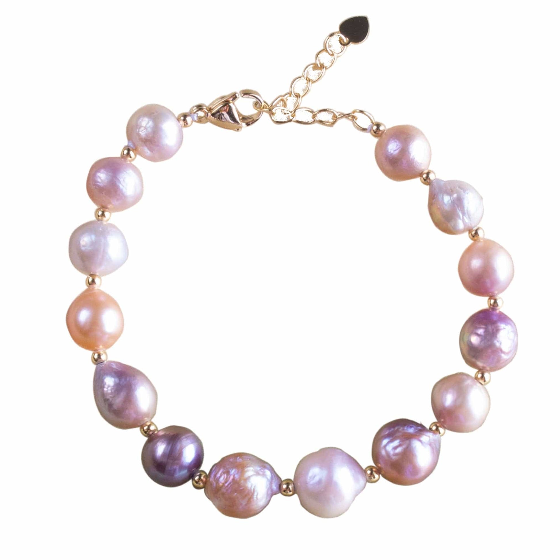Arbor Trading Post Bracelets Handcrafted Multicolor Cultured Freshwater Baroque Pearl Bracelet with Gold Finish Chain and Beads, 10 mm Pearl, 7.5 Inch Long