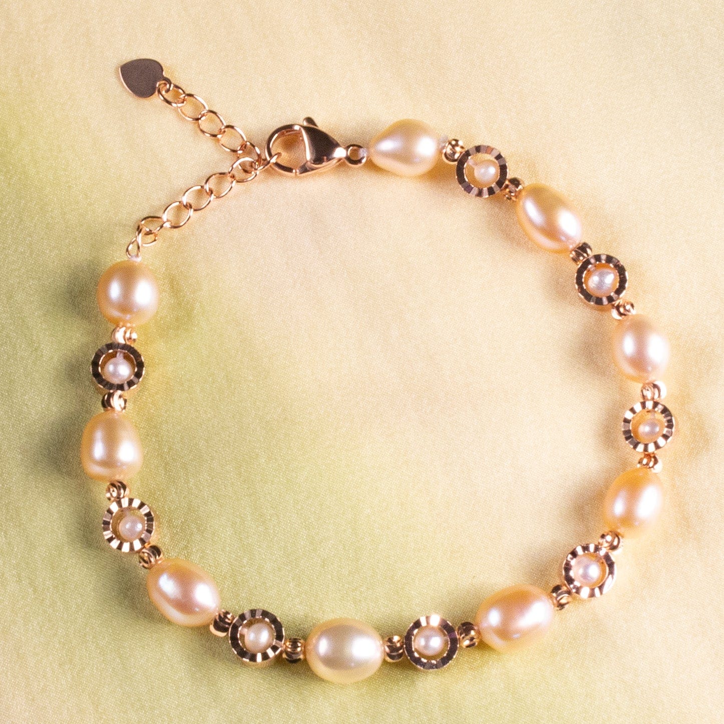 Arbor Trading Post Bracelets Handcrafted Pink Cultured Freshwater Baroque Pearl Bracelet with Rose Gold Finish Chain and Beads, 6mm x 8mm Pearl, 7.5 Inch Long