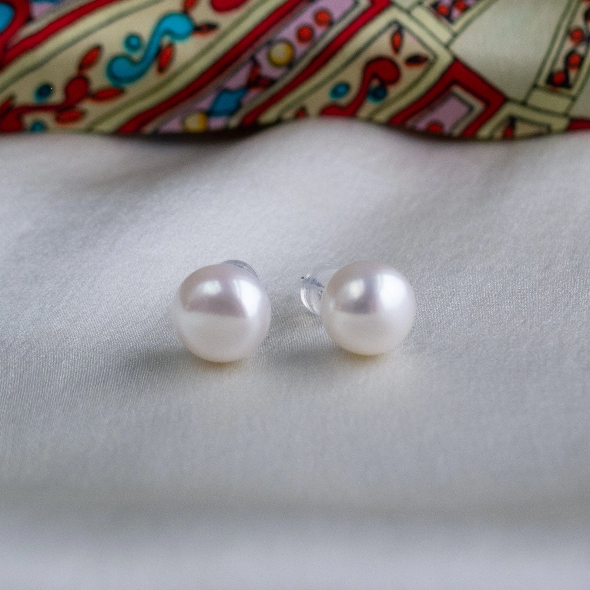 Arbor Trading Post Earrings Arbor Trading Post Large Freshwater White Pearl Stud Earrings - 9 mm Pearls, 925 Sterling Silver