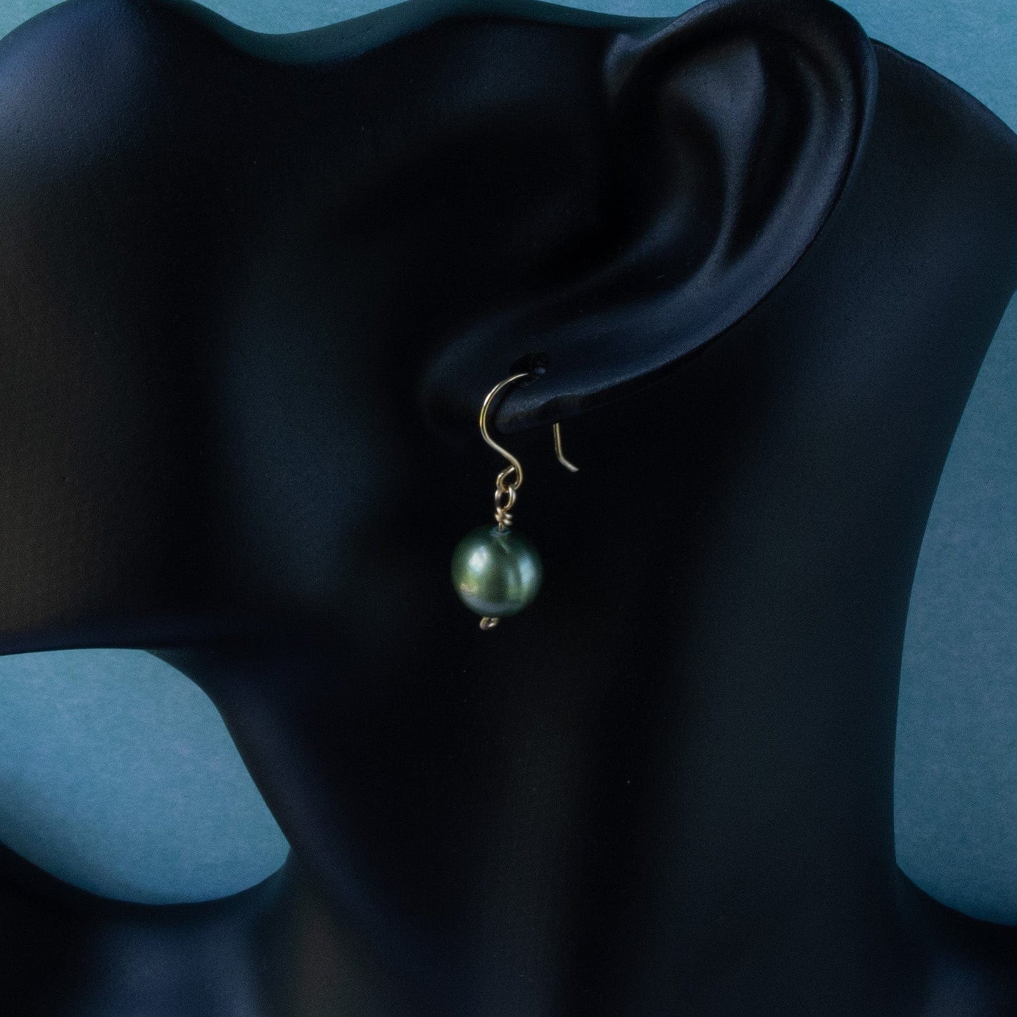 Arbor Trading Post Earrings Handcrafted Freshwater Green Pearl 14K Gold Drop Earrings