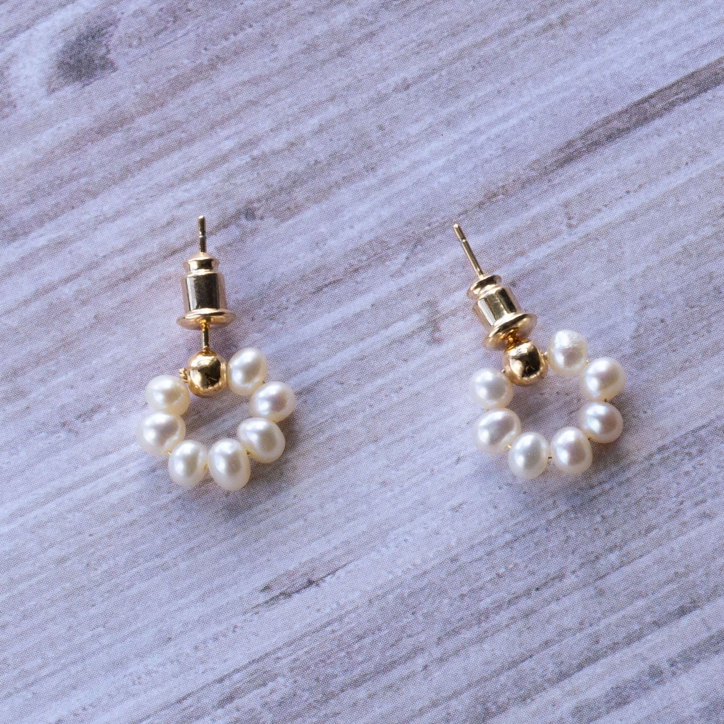 Arbor Trading Post Earrings Handcrafted Freshwater White Pearl Small Hoop Gold Earrings