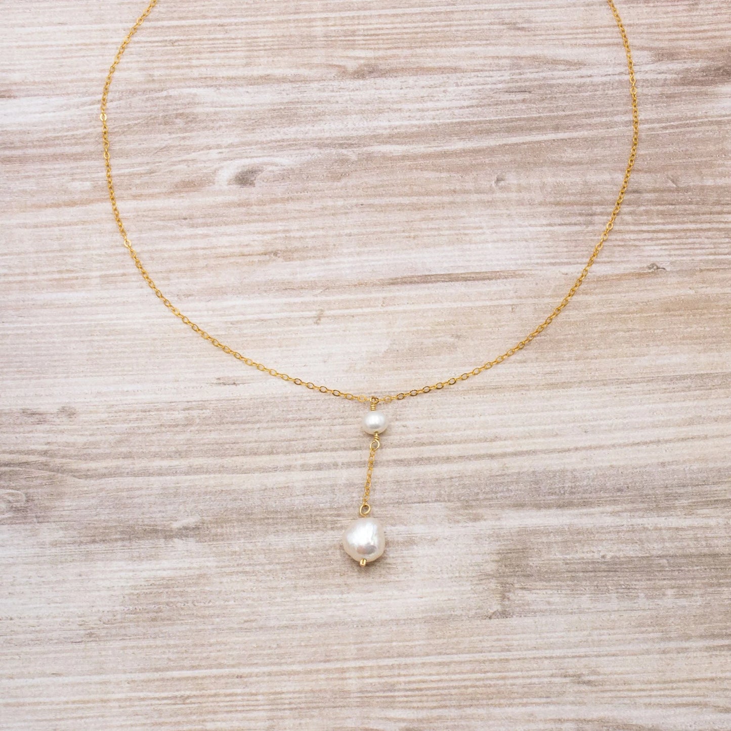 Arbor Trading Post Necklaces Handcrafted Freshwater White Pearl Dainty Gold Lariat Necklace