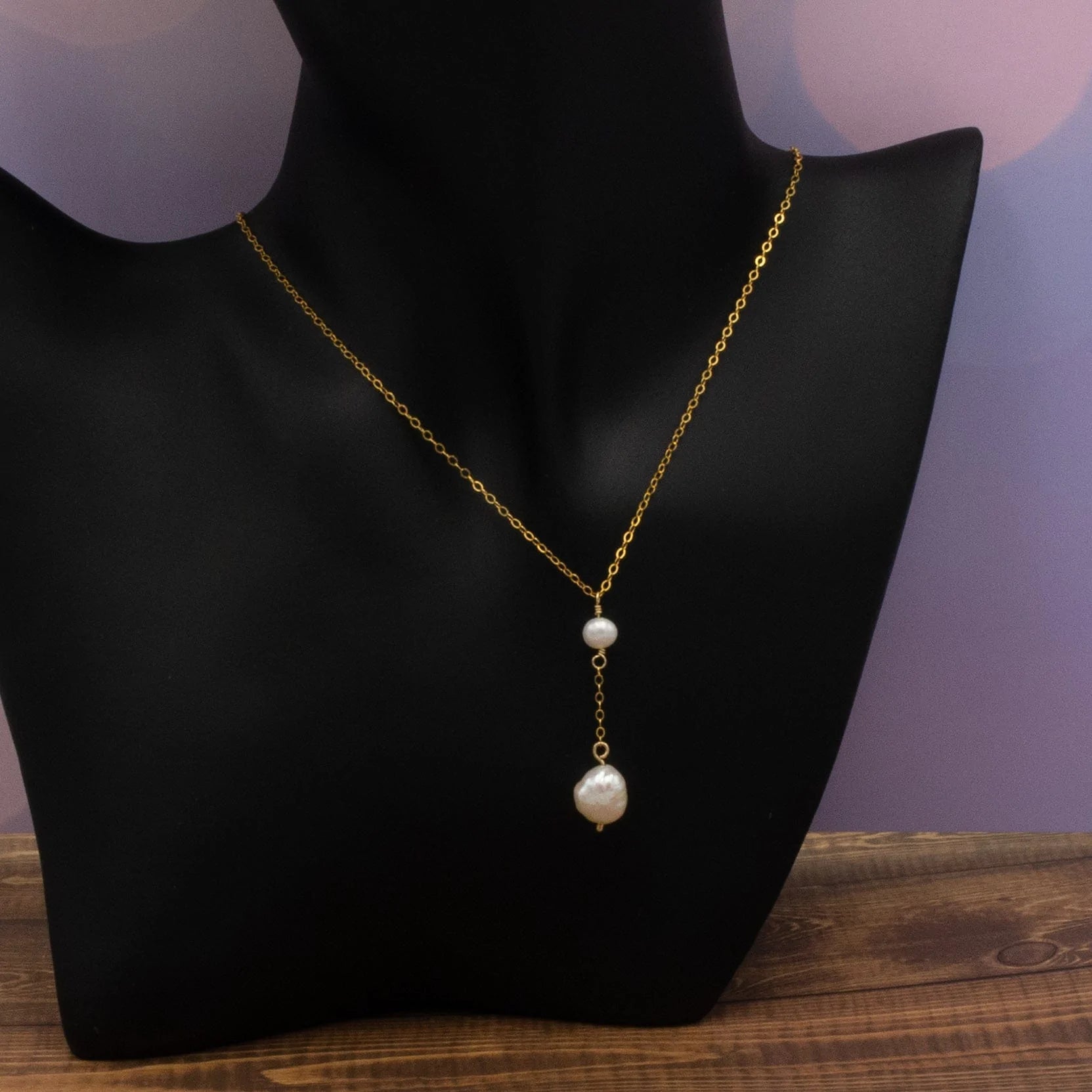 Arbor Trading Post Necklaces Handcrafted Freshwater White Pearl Dainty Gold Lariat Necklace