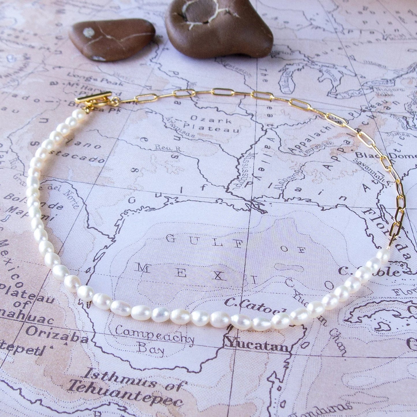 Arbor Trading Post Necklaces Handcrafted Freshwater White Pearl Gold Paperclip Necklace