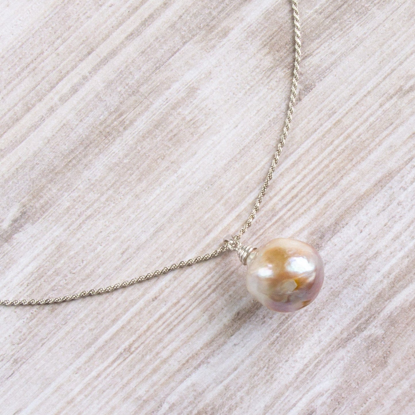 Handcrafted Large Freshwater Baroque Pearl Silver Necklace