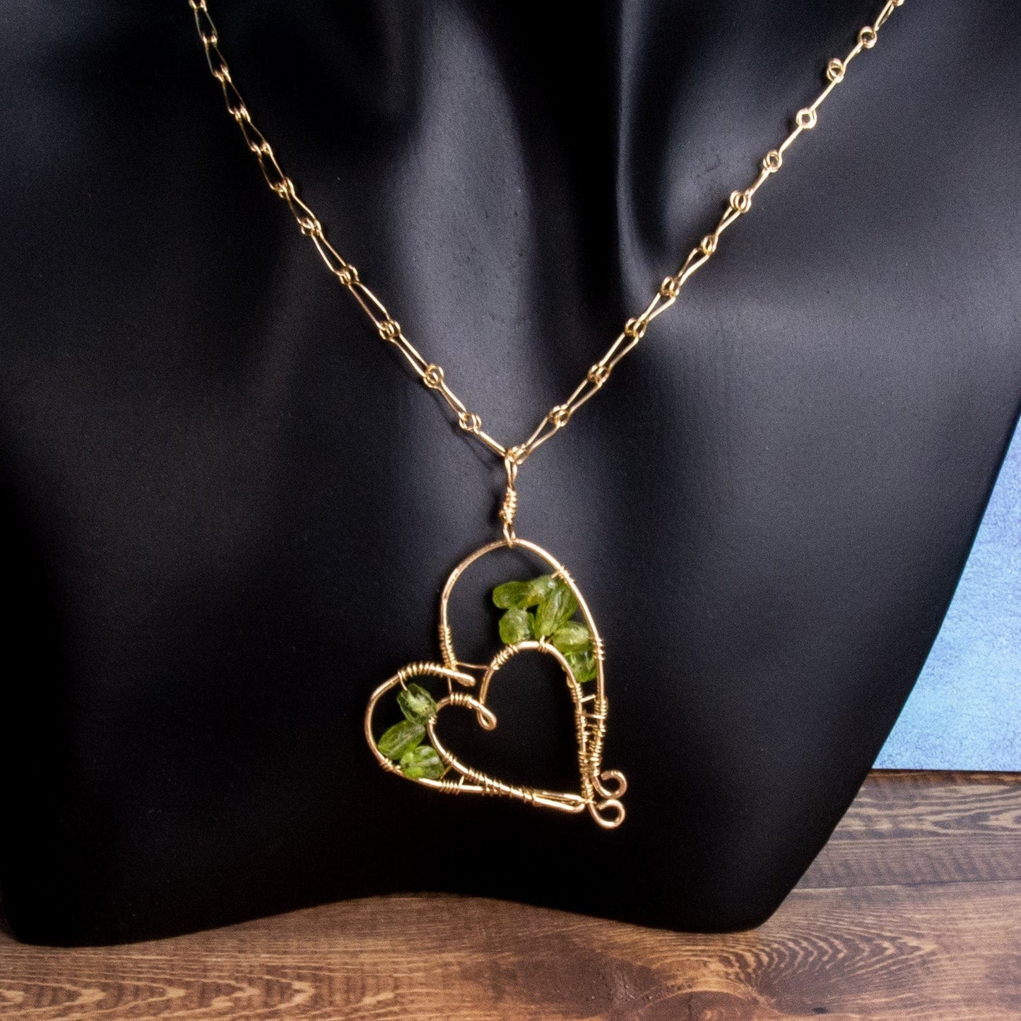 Cheekoo's Handcrafted Double Heart Tree of Life Peridot Gold Necklace - August Birthstone