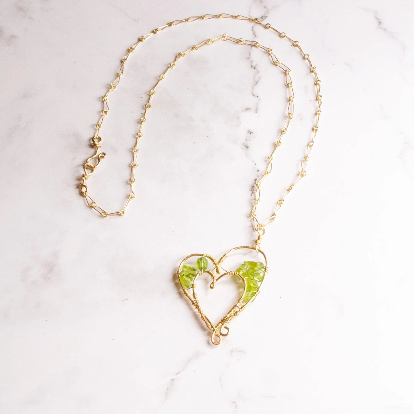 Cheekoo's Handcrafted Double Heart Tree of Life Peridot Gold Necklace - August Birthstone