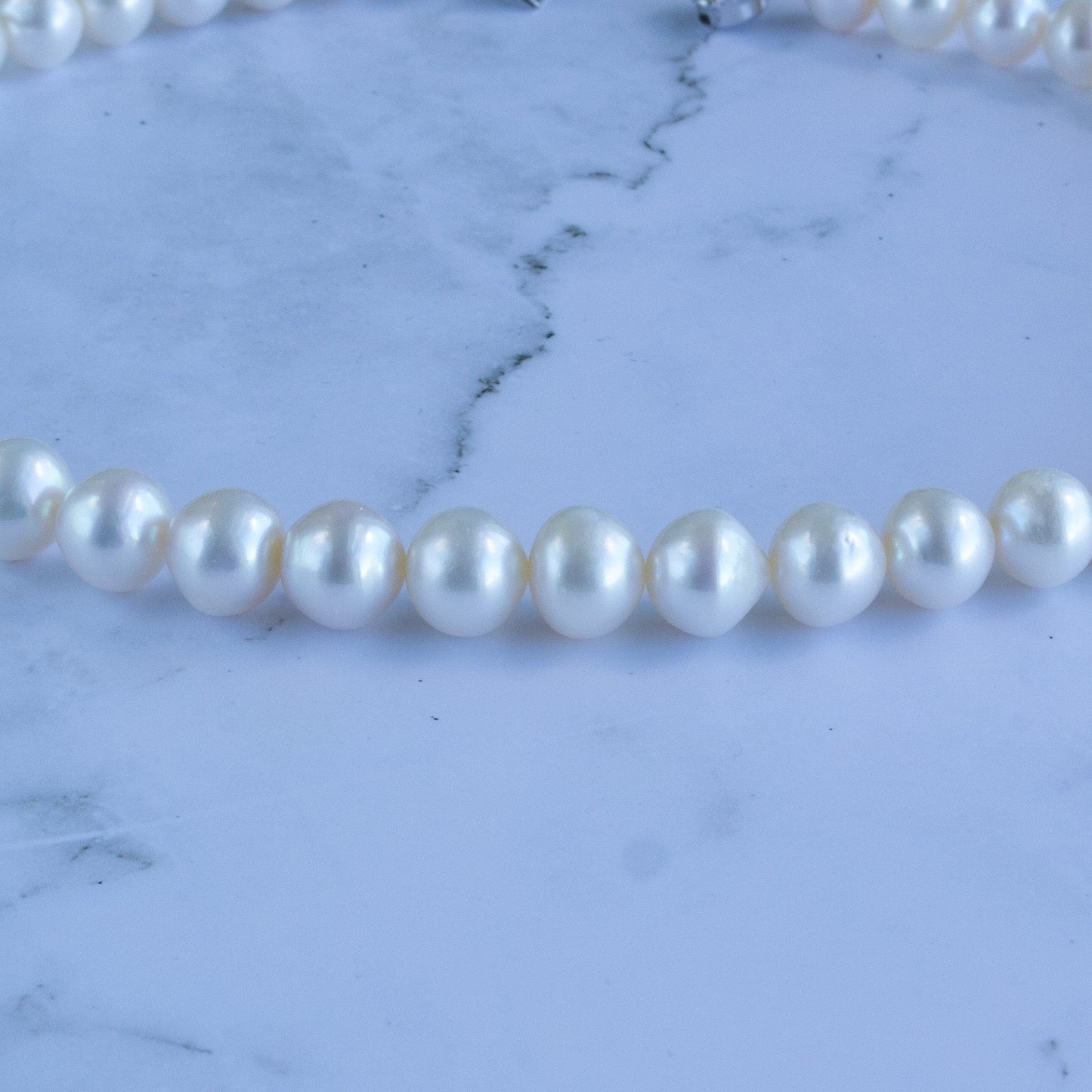 Cheekoo's Handcrafted Freshwater Cultured White Pearl Classic Strand Necklace, 10mm Large White Pearl, Silver Rose Design Clasp