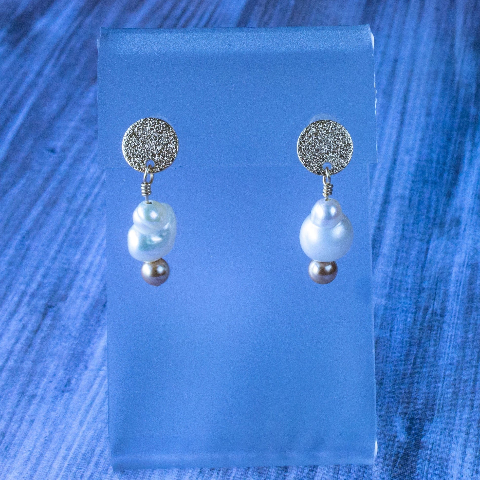Cheekoo's Handcrafted Freshwater White Baroque Pearl Gold Disc Drop Earrings