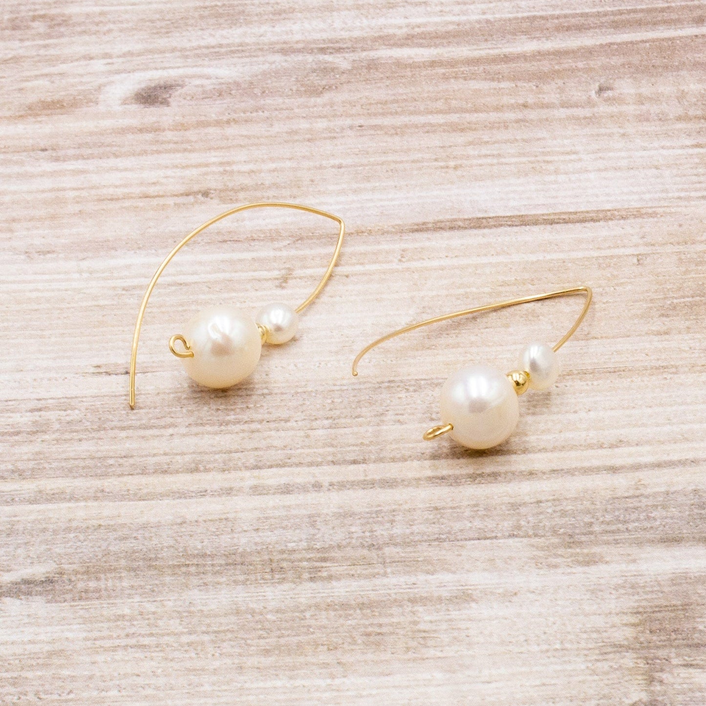 Cheekoo's Handcrafted Freshwater White Pearl 14K Gold Open Hoop Minimalist Earrings