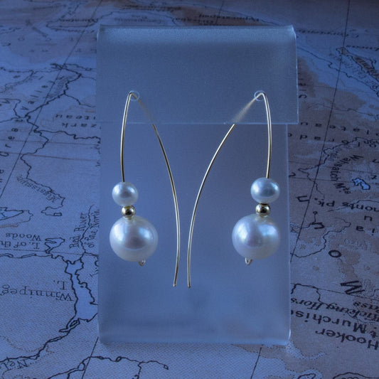 Cheekoo's Handcrafted Freshwater White Pearl 14K Gold Open Hoop Minimalist Earrings
