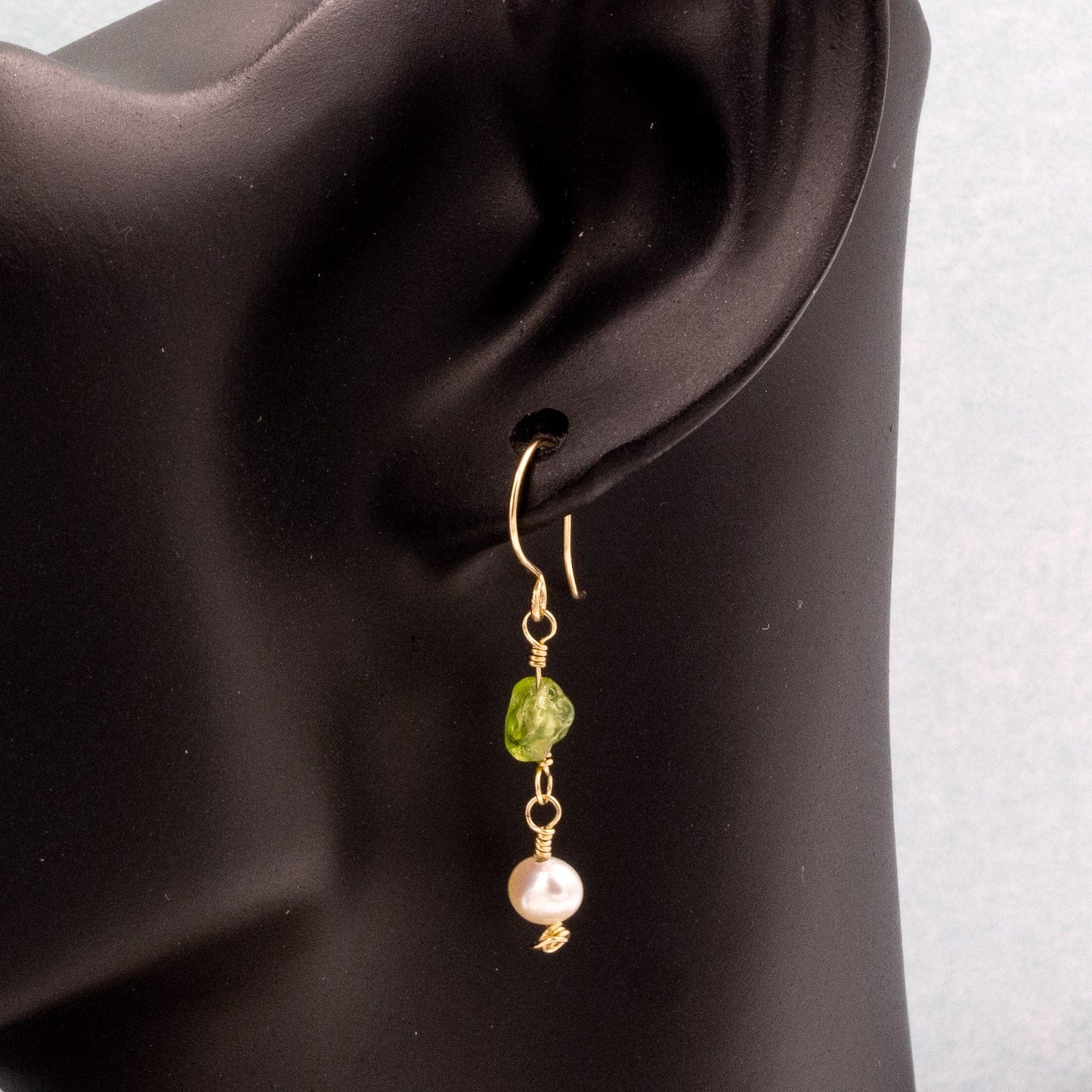 Cheekoo's Handcrafted Natural Peridot Freshwater White Pearl 14K Gold Drop Earrings - August Birthstone