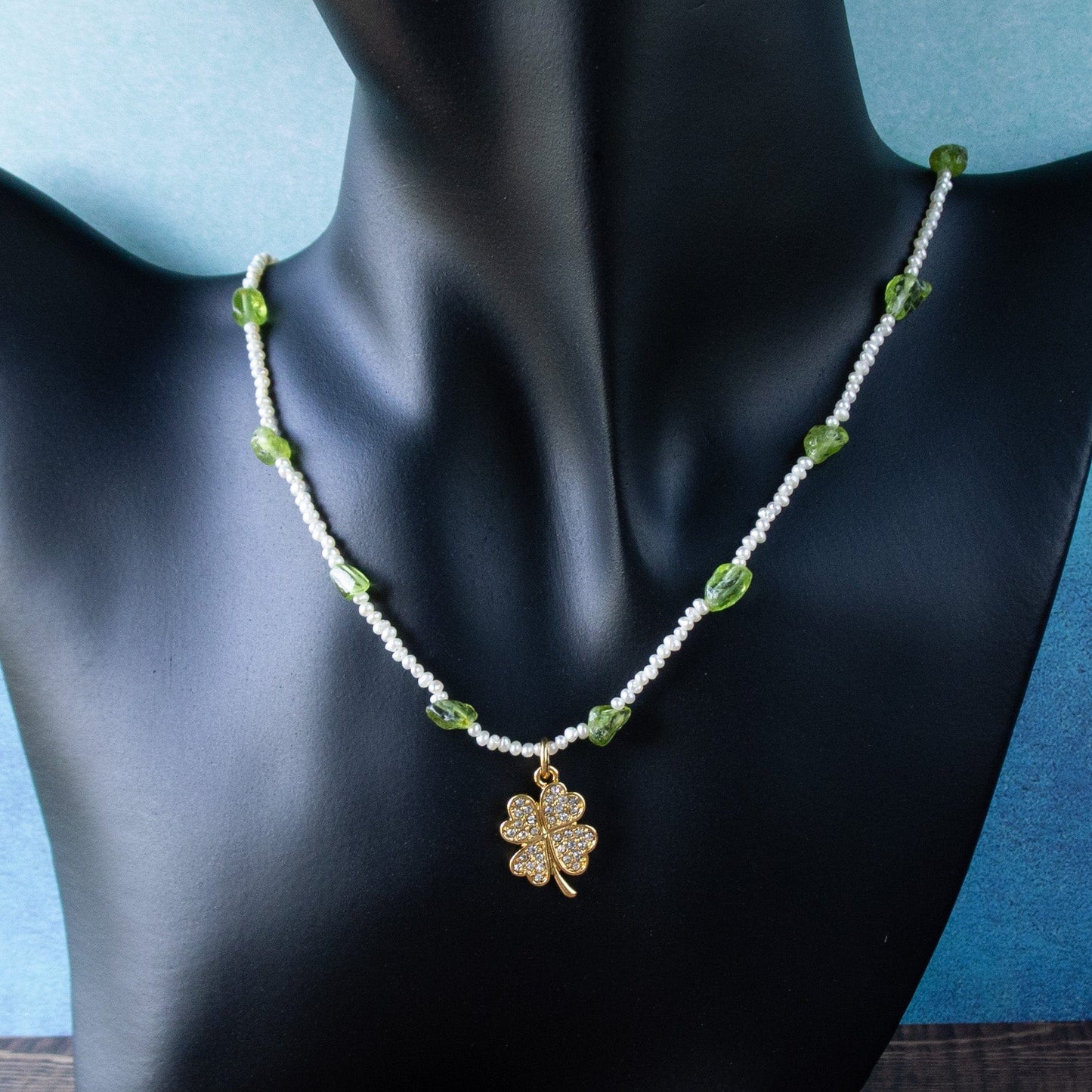 Cheekoo's Handcrafted Natural Peridot White Freshwater Tiny Pearl Necklace