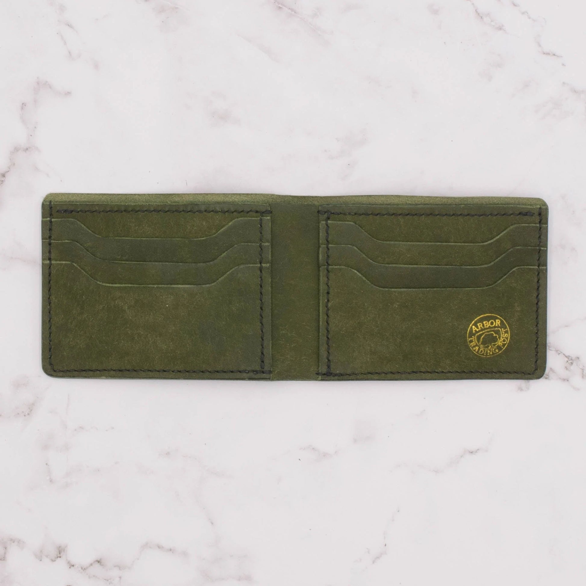 Cheekoo's Handcrafted Slim Classic Leather Bifold Wallet - Olive Green