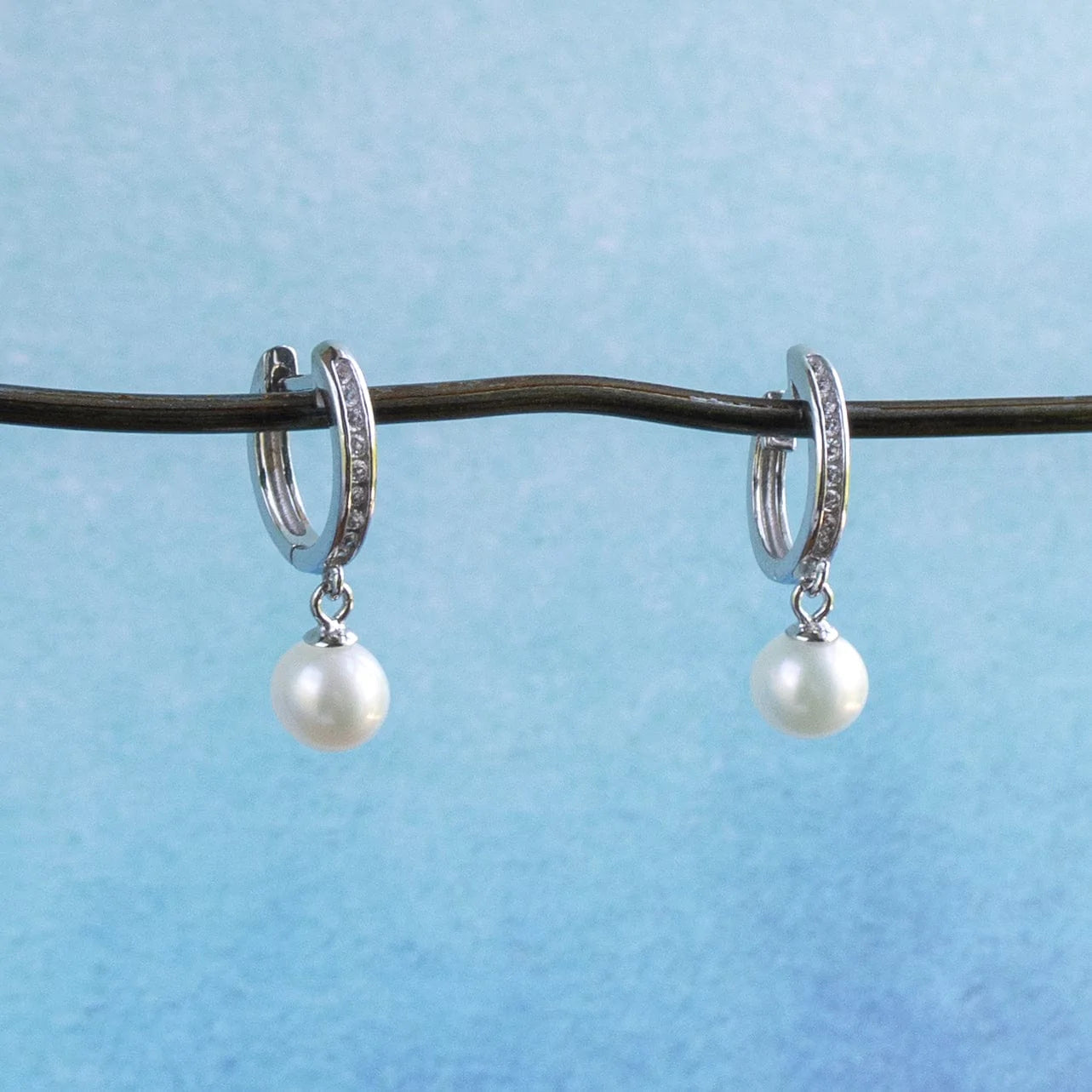 Cheekoo's Handmade Freshwater Cultured White Pearl Hoop Earrings