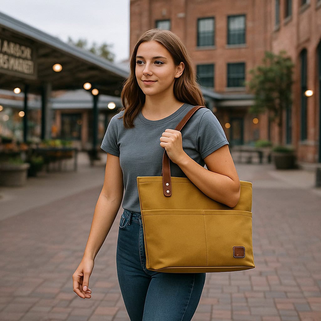 Canvas Tote Bag with Leather Handles 3 Canvas Tote Bag with Leather Handles - Image 3