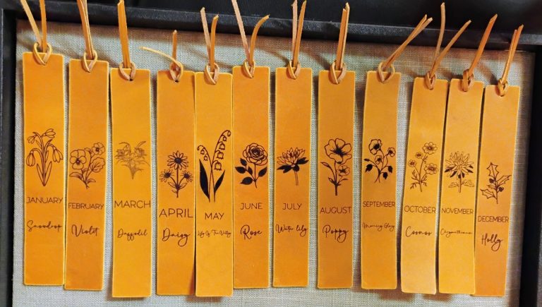 Leather Bookmark - Birth Month Flower