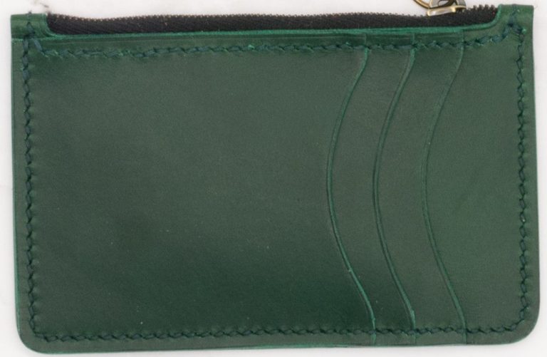 Medium Leather Wallet with Antique Brass Top Zipper and Key Ring - Image 6